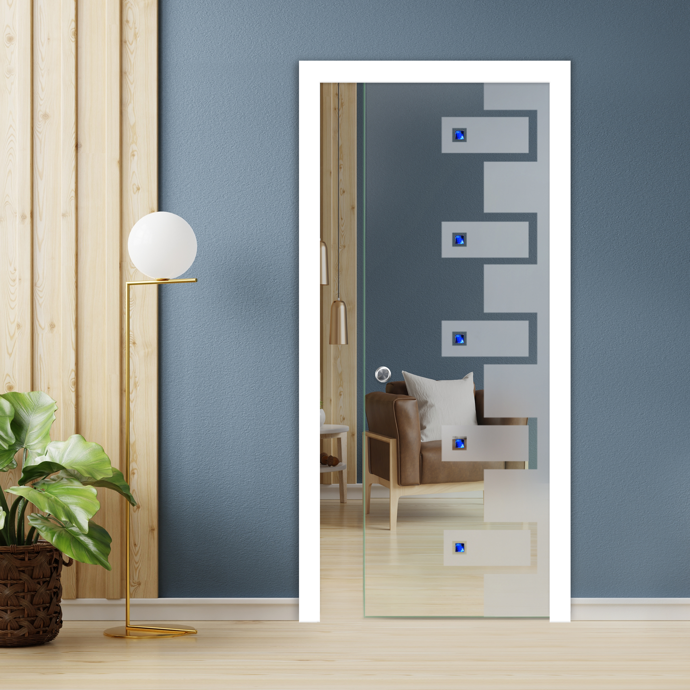 Pocket Glass Barn Door (Model PSGD-0121 Non-Private & Faceted Stone)