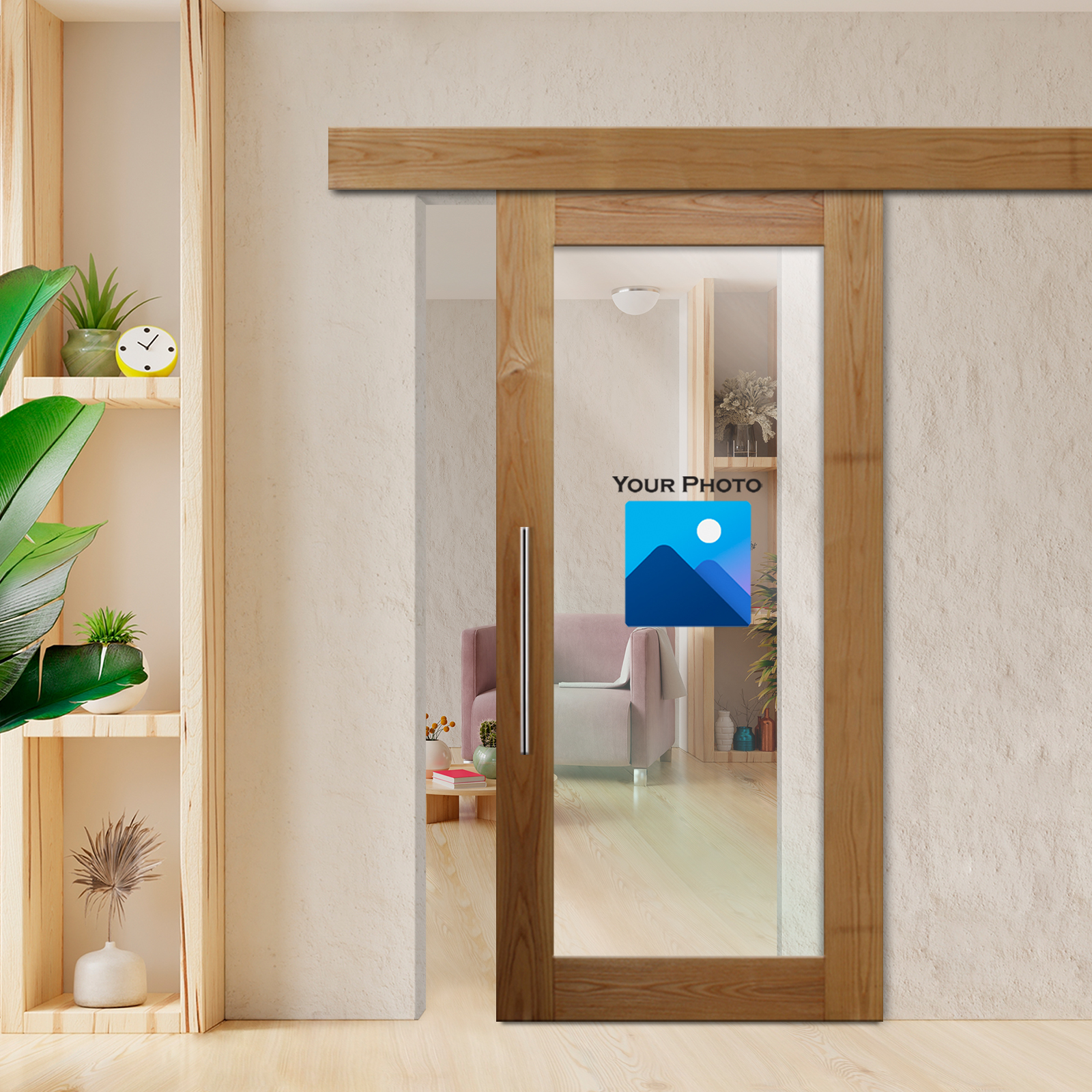 Sliding Barn Door Customized With Your Photo (Fascia Cover) T-Handle