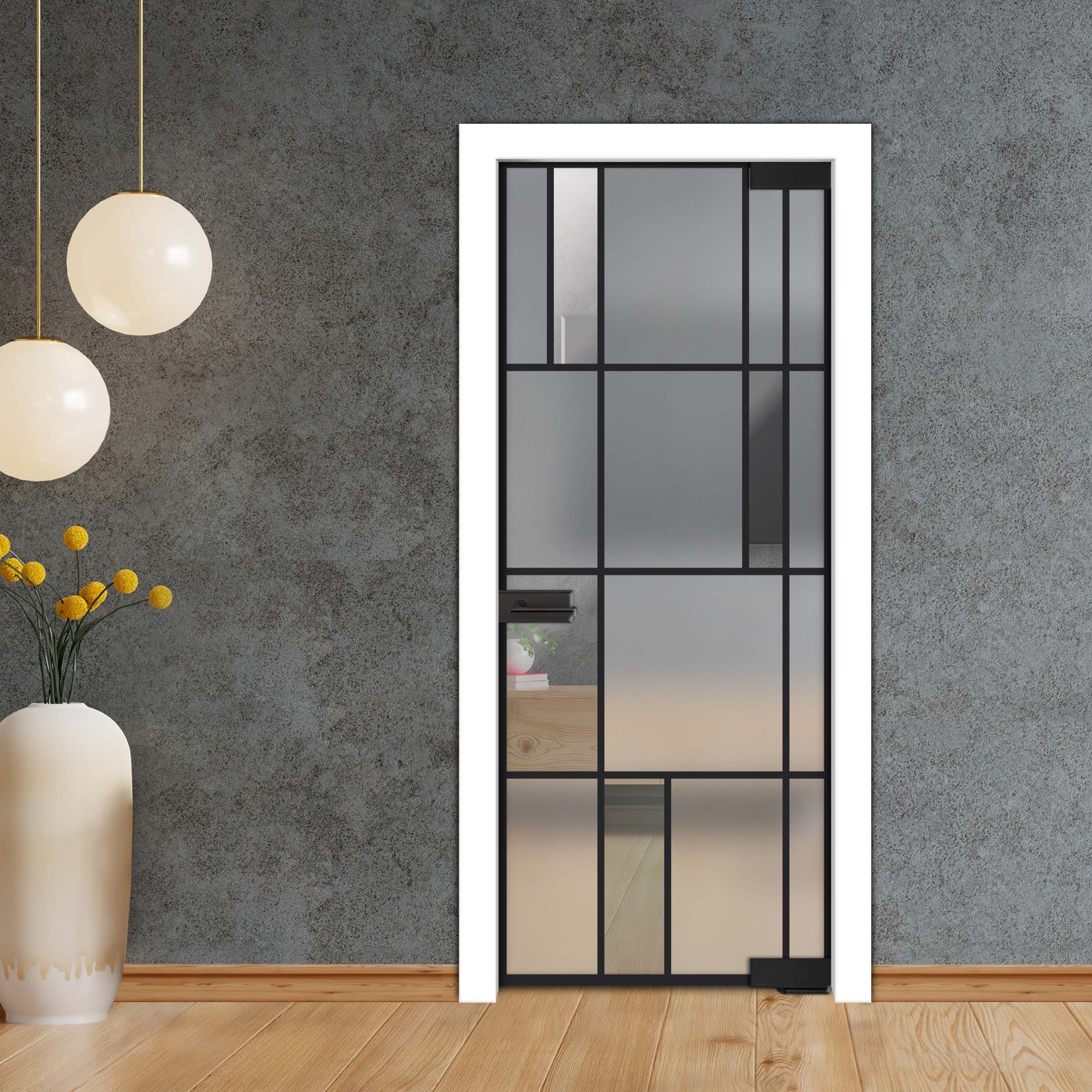 Frameless Industrial Pivot Glass Door (Black Hardware Complete Kit) PGLF-5329