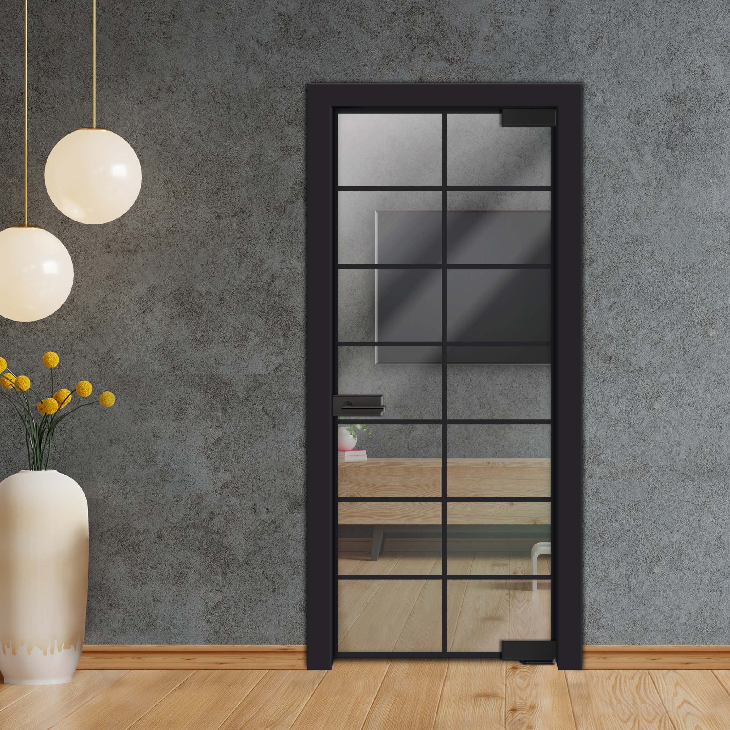 Frameless Industrial Pivot Glass Door (Black Hardware Complete Kit) PGLF-4135