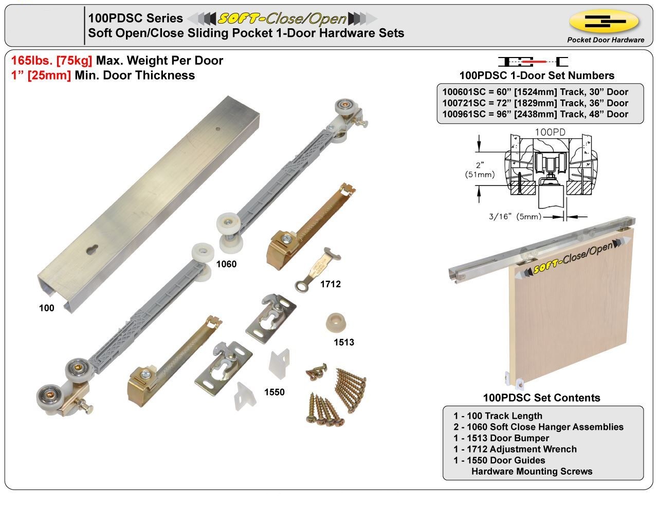 Wooden Pocket Door Soft Close Hardware Kit