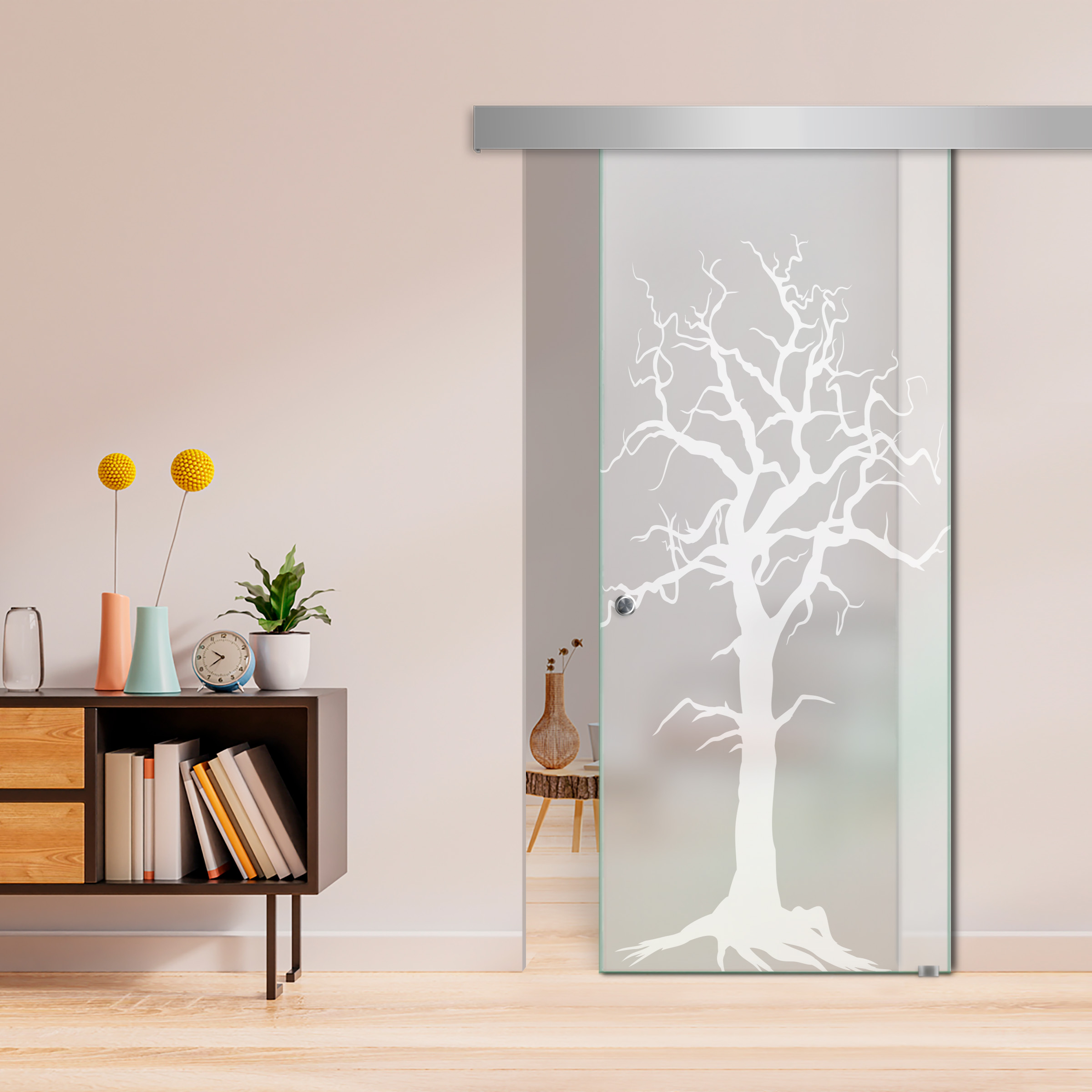Sliding Glass Barn Door ALU100 (Full Private) Recessed Grip