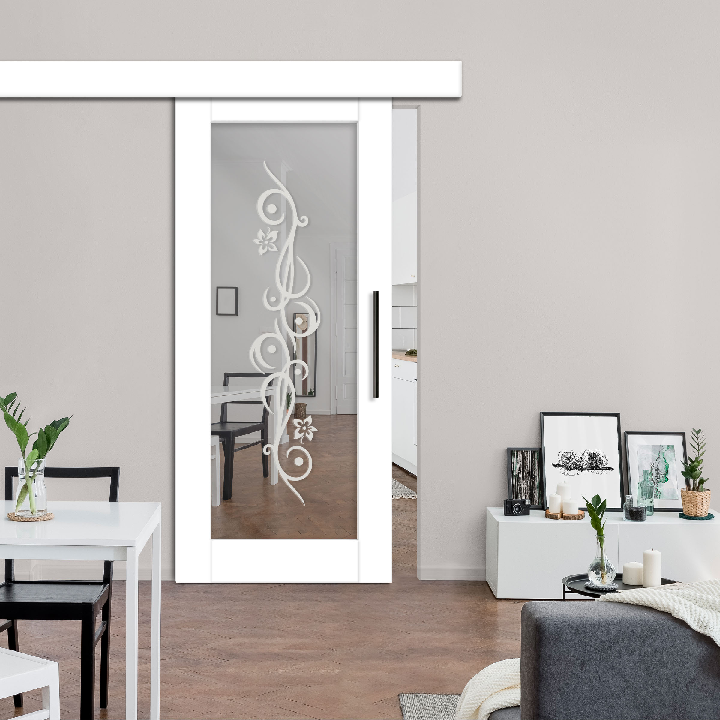MDF-Mirror-Barn-Door With Design: 2