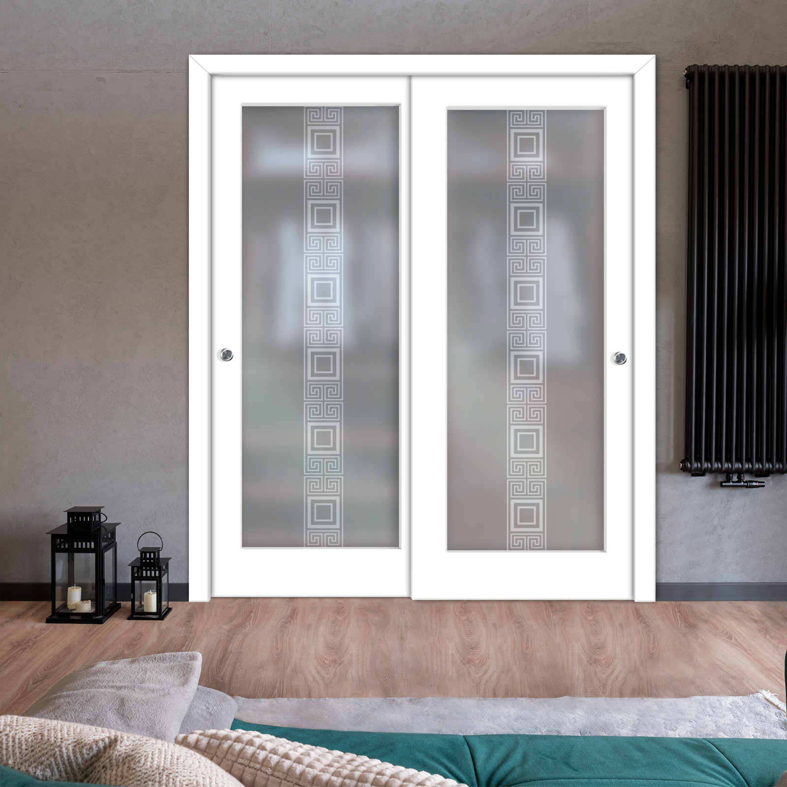 2 Leaf Premium Line Bypass Sliding Closet Door with Hardware & Frosted Design (Full-private)