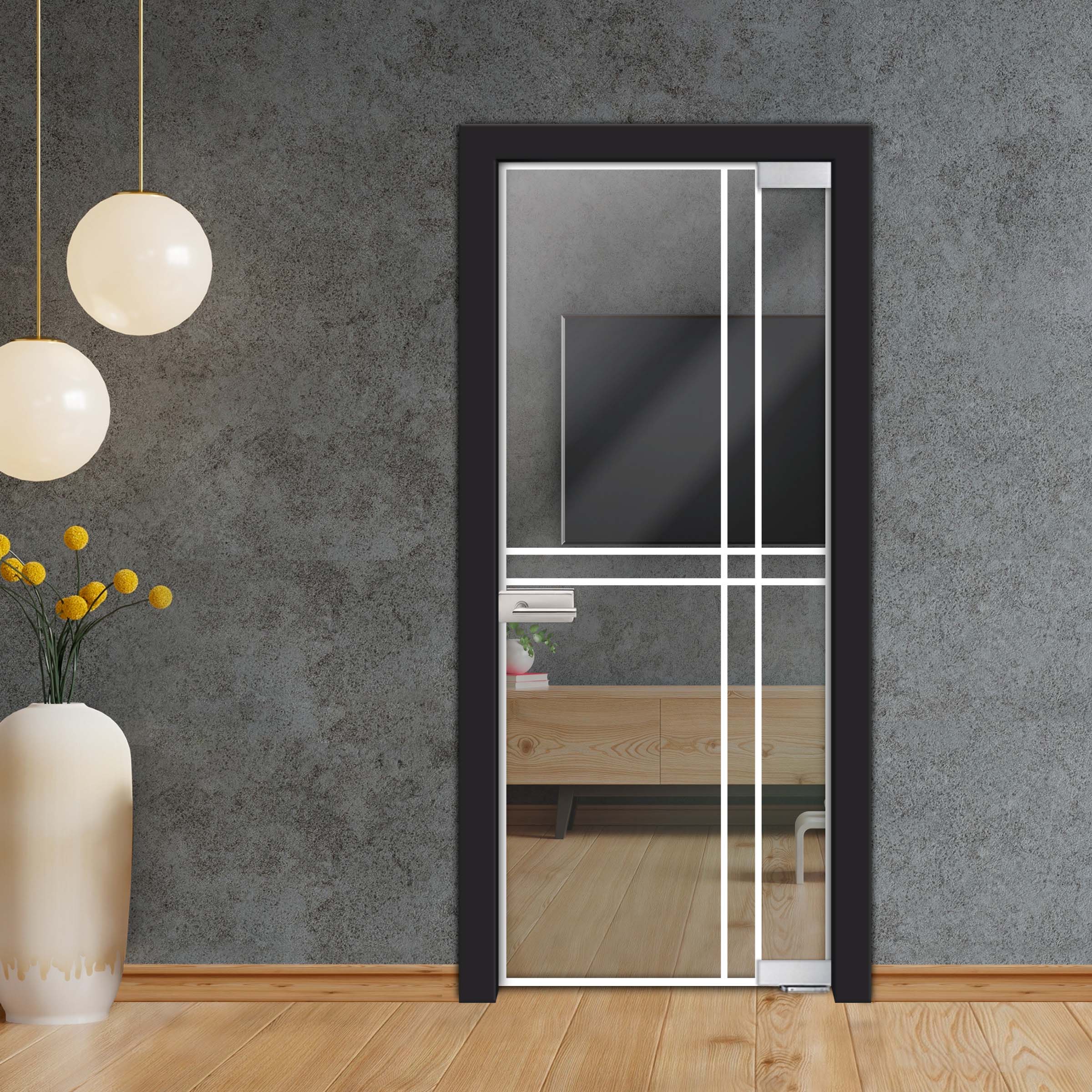 Frameless Industrial Pivot Glass Door (Black Hardware Complete Kit) PGLF-4148