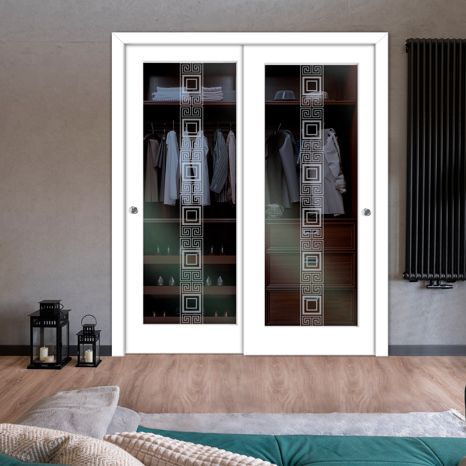 2 Leaf Premium Line Bypass Sliding Closet Door with Hardware & Frosted Design  (Non-private)