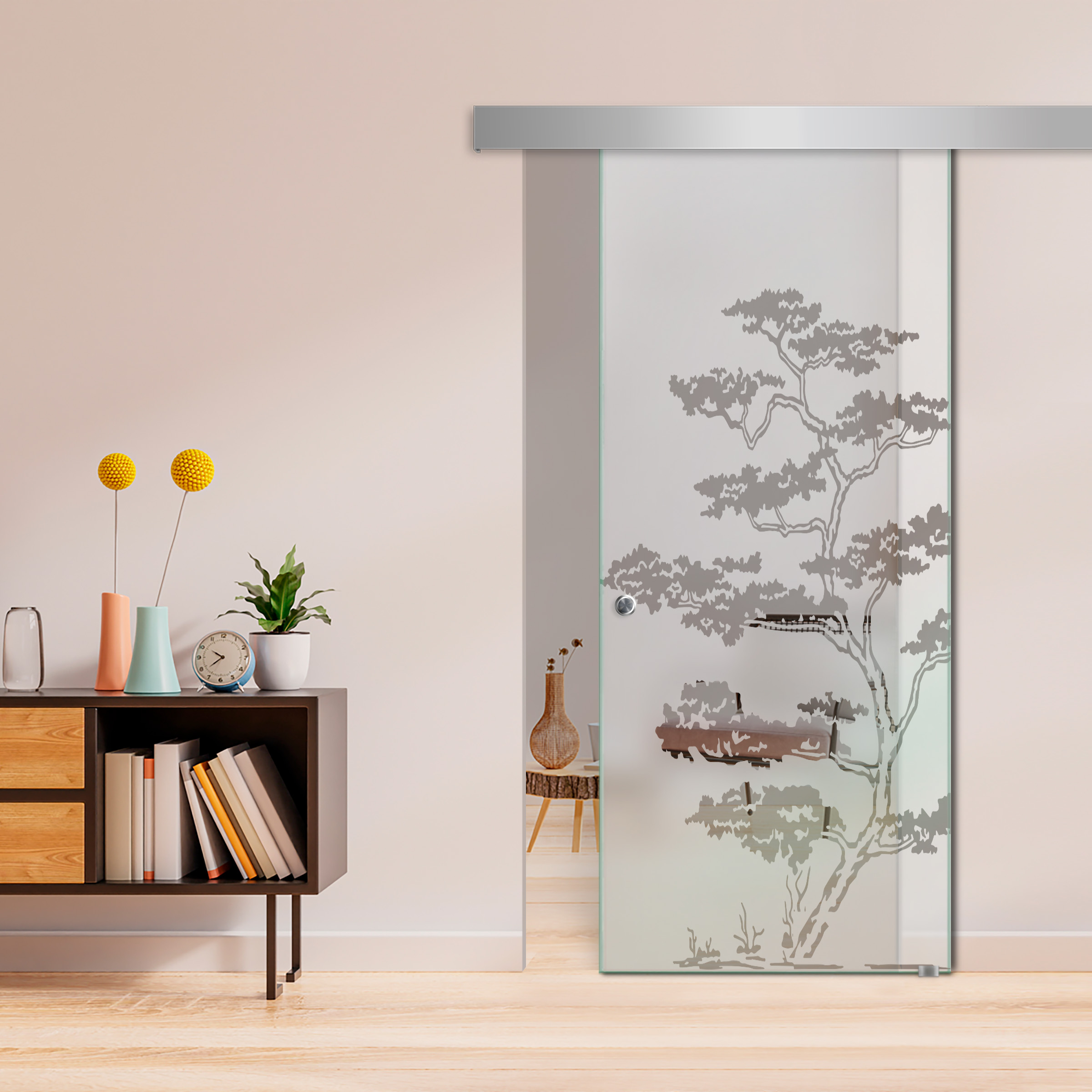 Sliding Glass Barn Door ALU100 (Semi Private) Recessed Grip