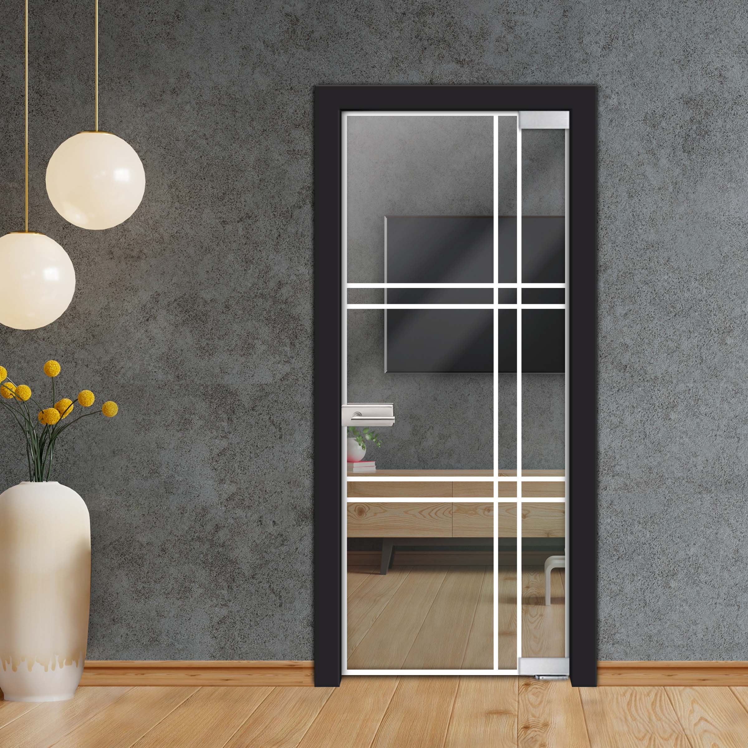 Frameless Industrial Pivot Glass Door (Black Hardware Complete Kit) PGLF-4147