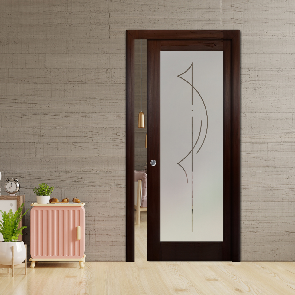 Glass Barn Door- Wood Type:  (Semi-Private)_Recessed Grip Handle