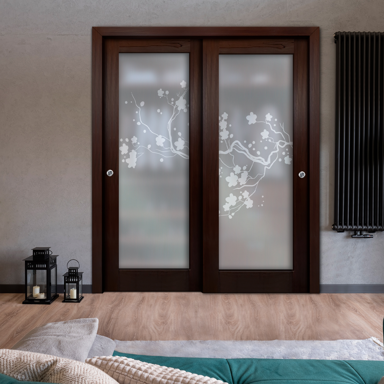 2 Leaf Premium Line Bypass Sliding Closet Door with Hardware & Frosted Design  (Full-private)