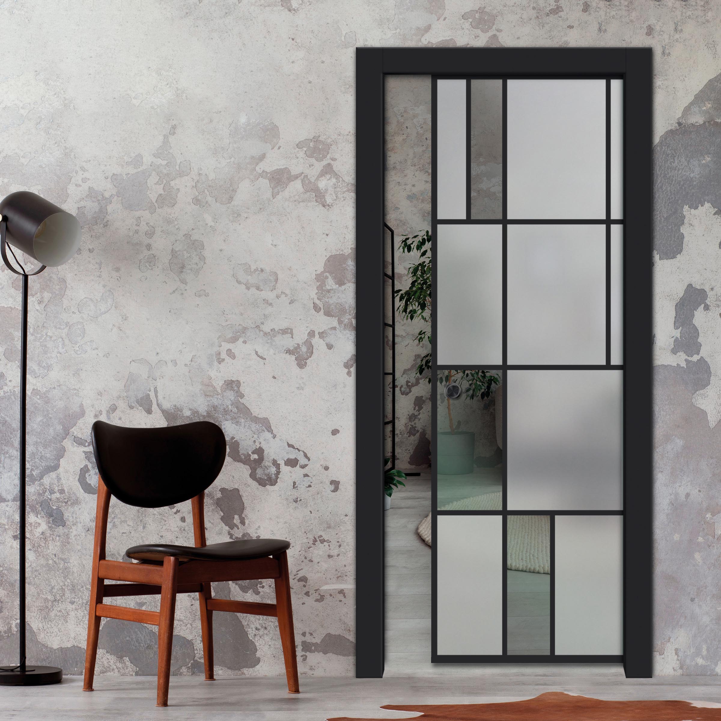 Frameless Glass Pocket Door Industrial Loft Style PSGDIS-7023