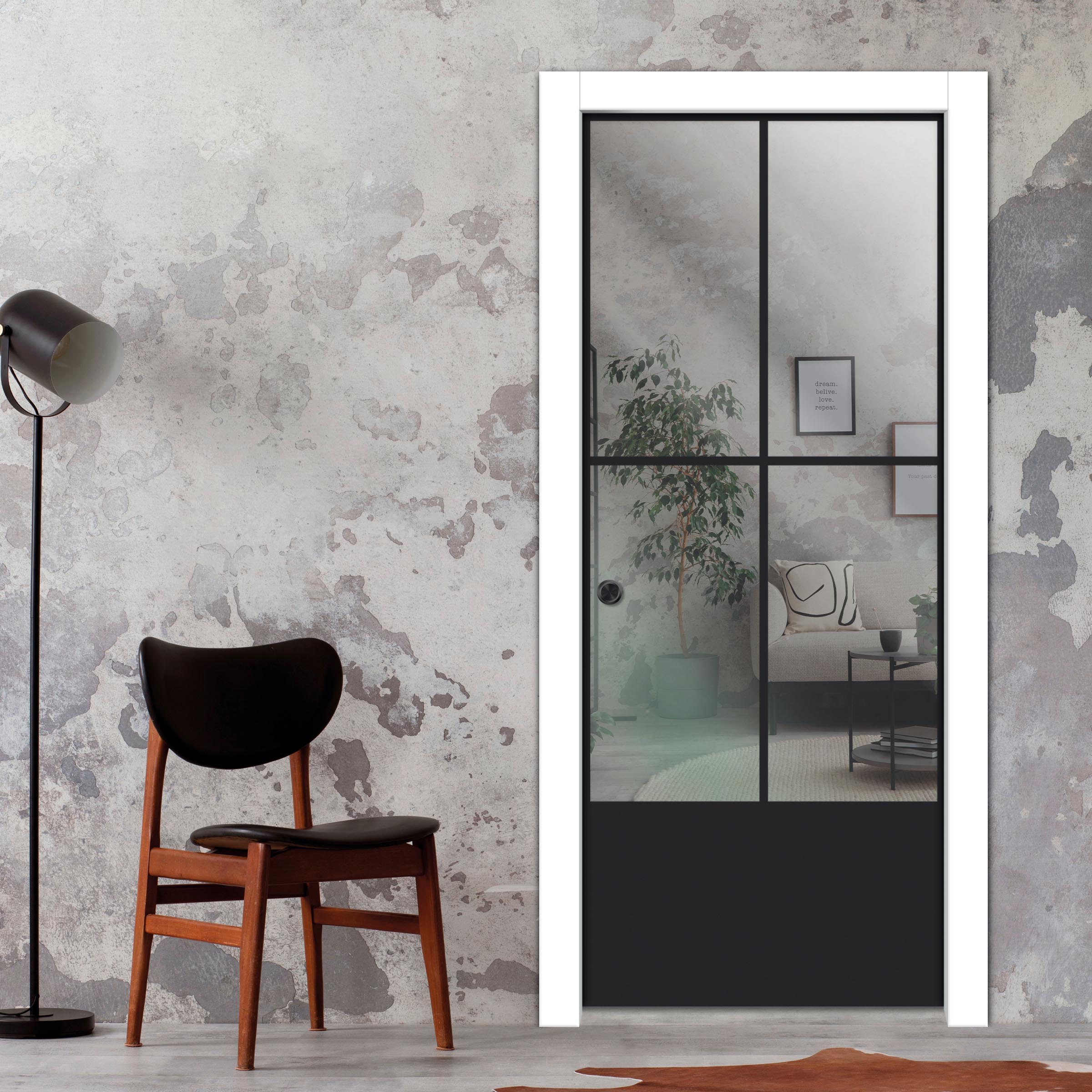 Frameless Glass Sliding Pocket Door Industrial Style PSGDIS-4254