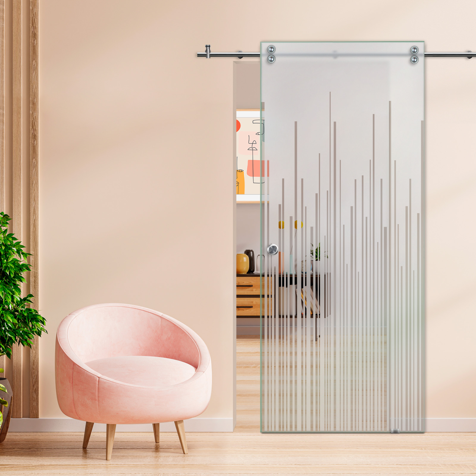 Sliding Glass Barn Door (Semi-private) Recessed Grip 