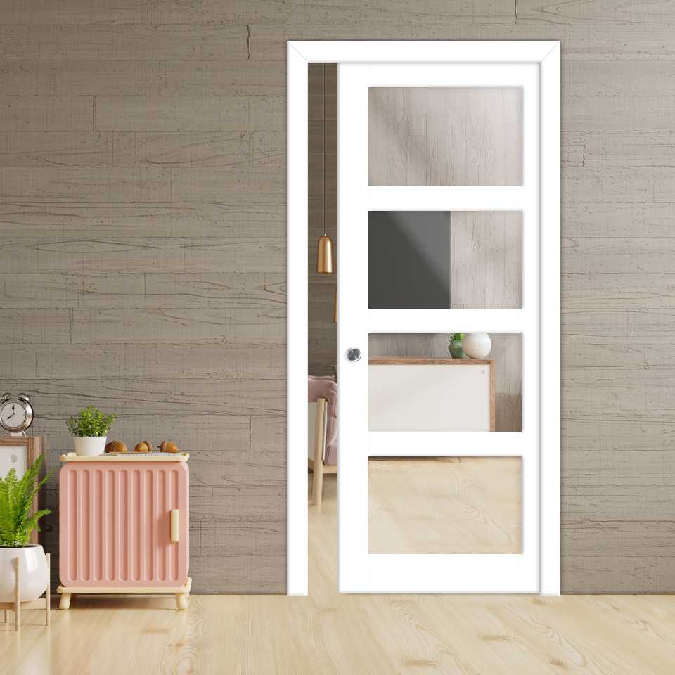 4 - Panel Pocket Door Design with 1 or 2 Mirror Insert PWGD-8146