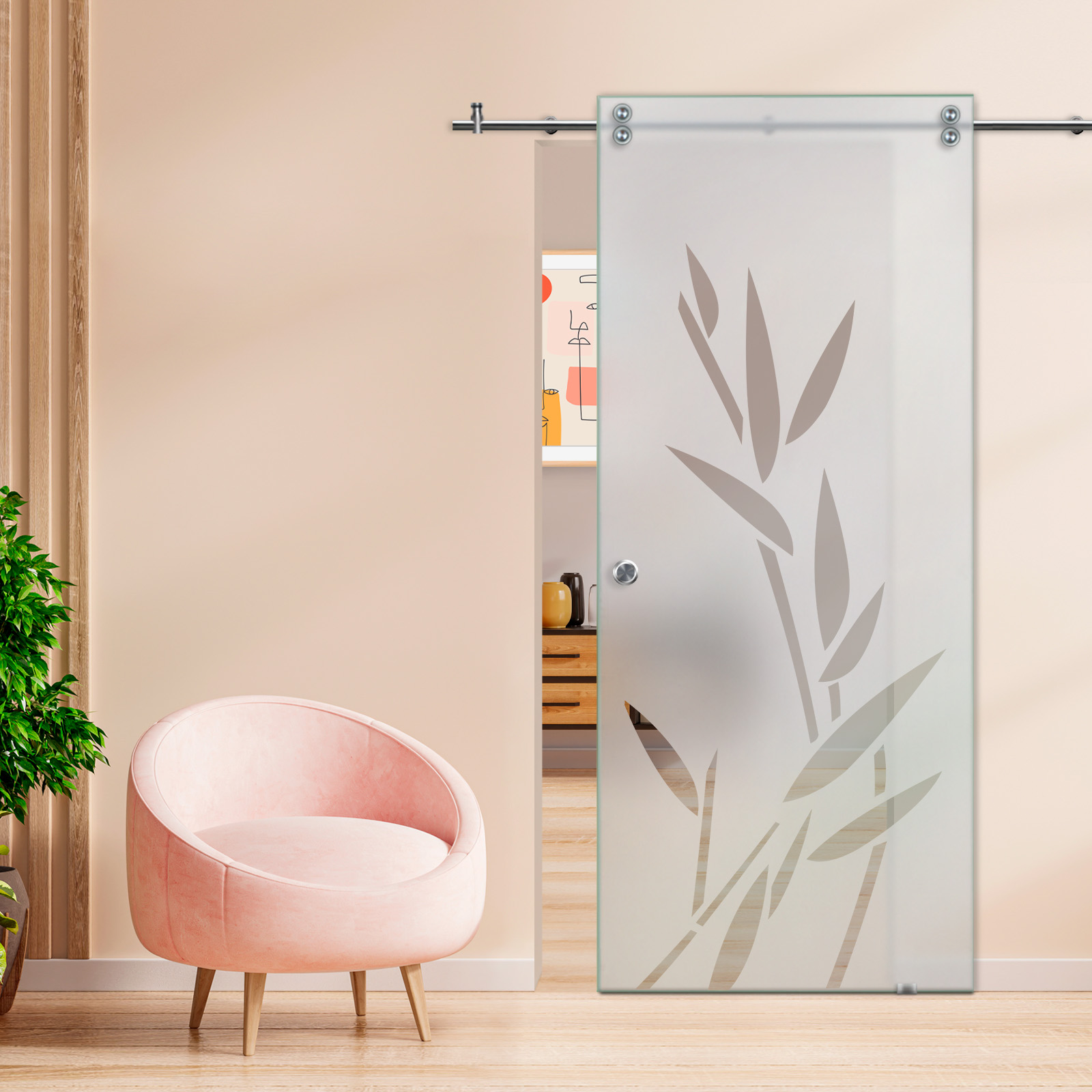 Sliding Glass Barn Door (Semi-private) Recessed Grip 
