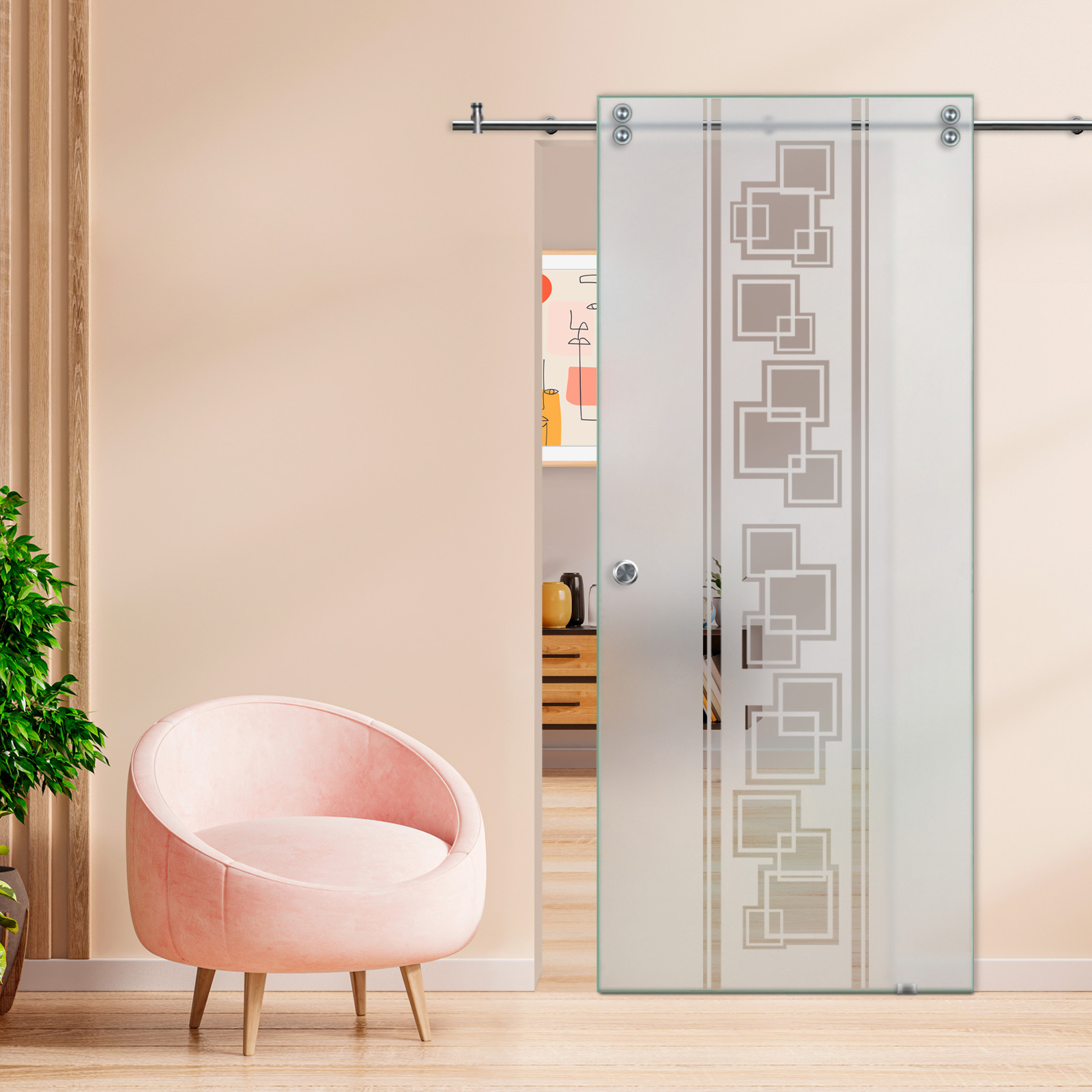 Sliding Barn Glass Door Recessed Grip (Semi-Private)