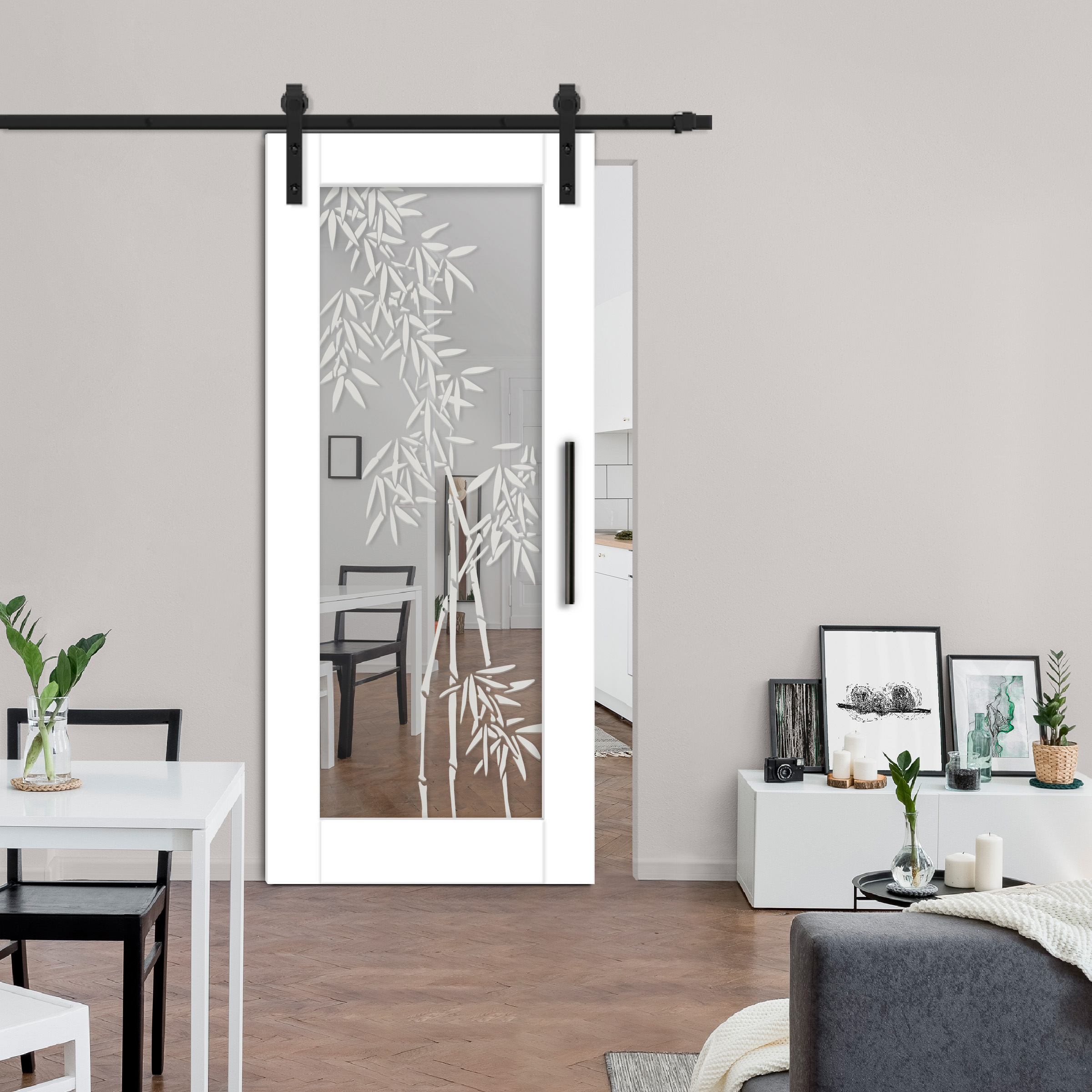 MDF-Mirror-Barn-Door With Design: 10