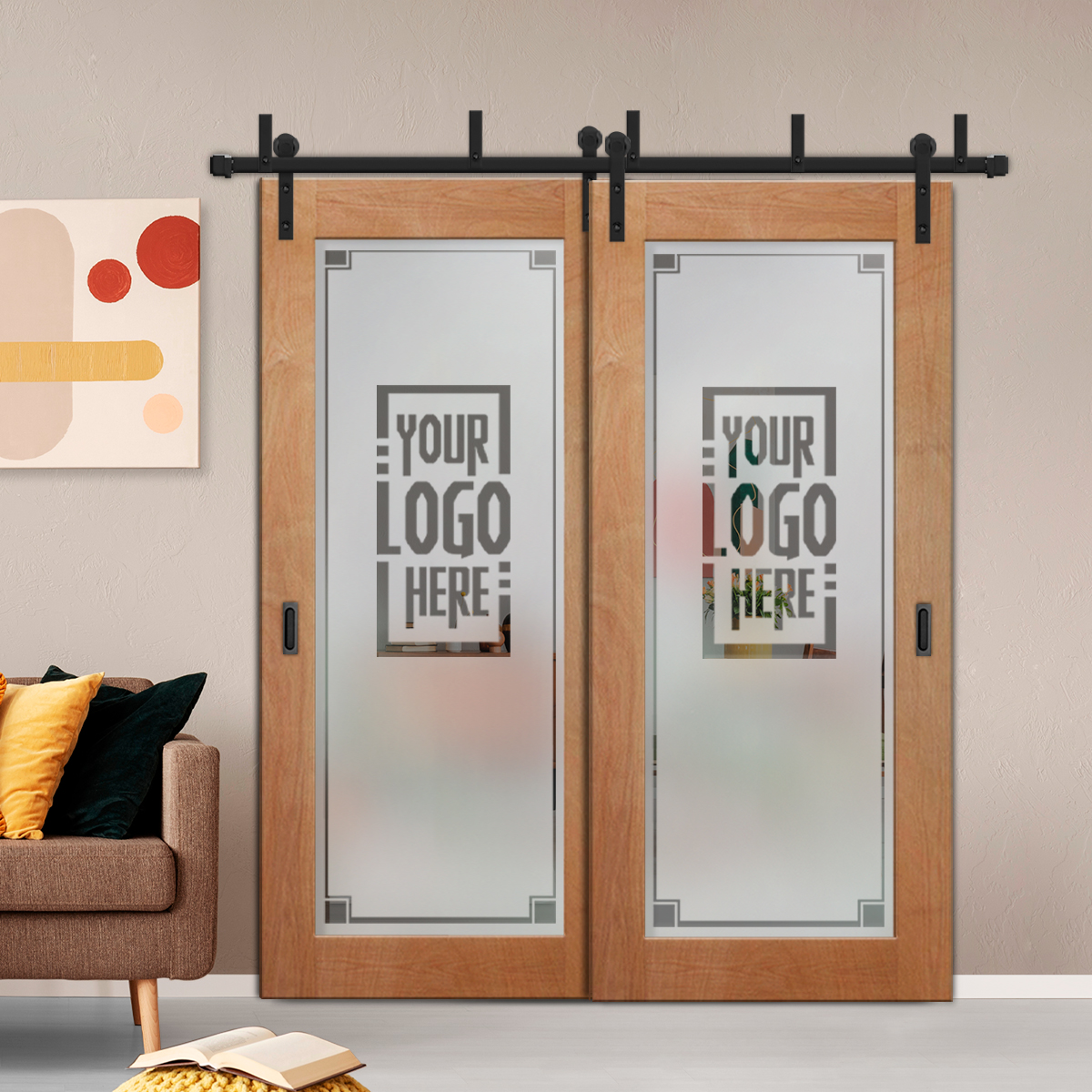 2 Leaf Sliding Barn Bypass Doors Customized (With Your Logo) Semi private
