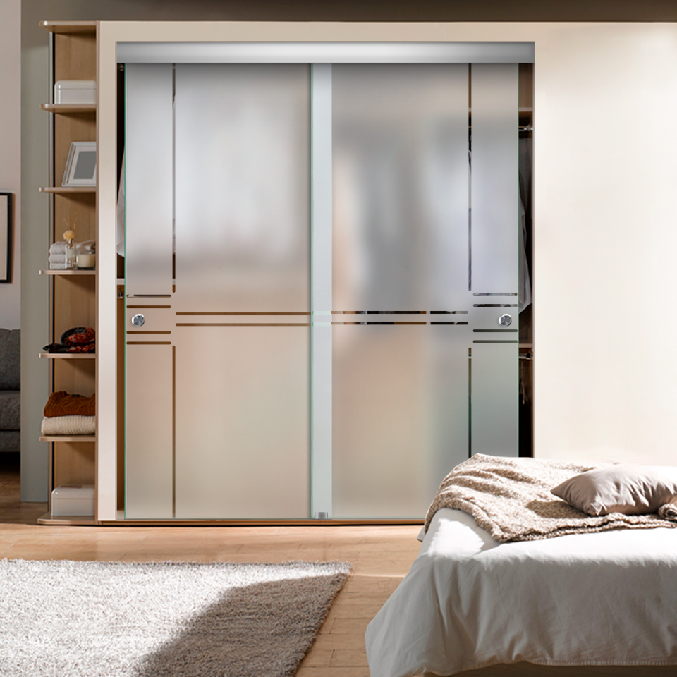 Frameless 2 Leaf Sliding Closet Bypass Glass Door (Semi-private)