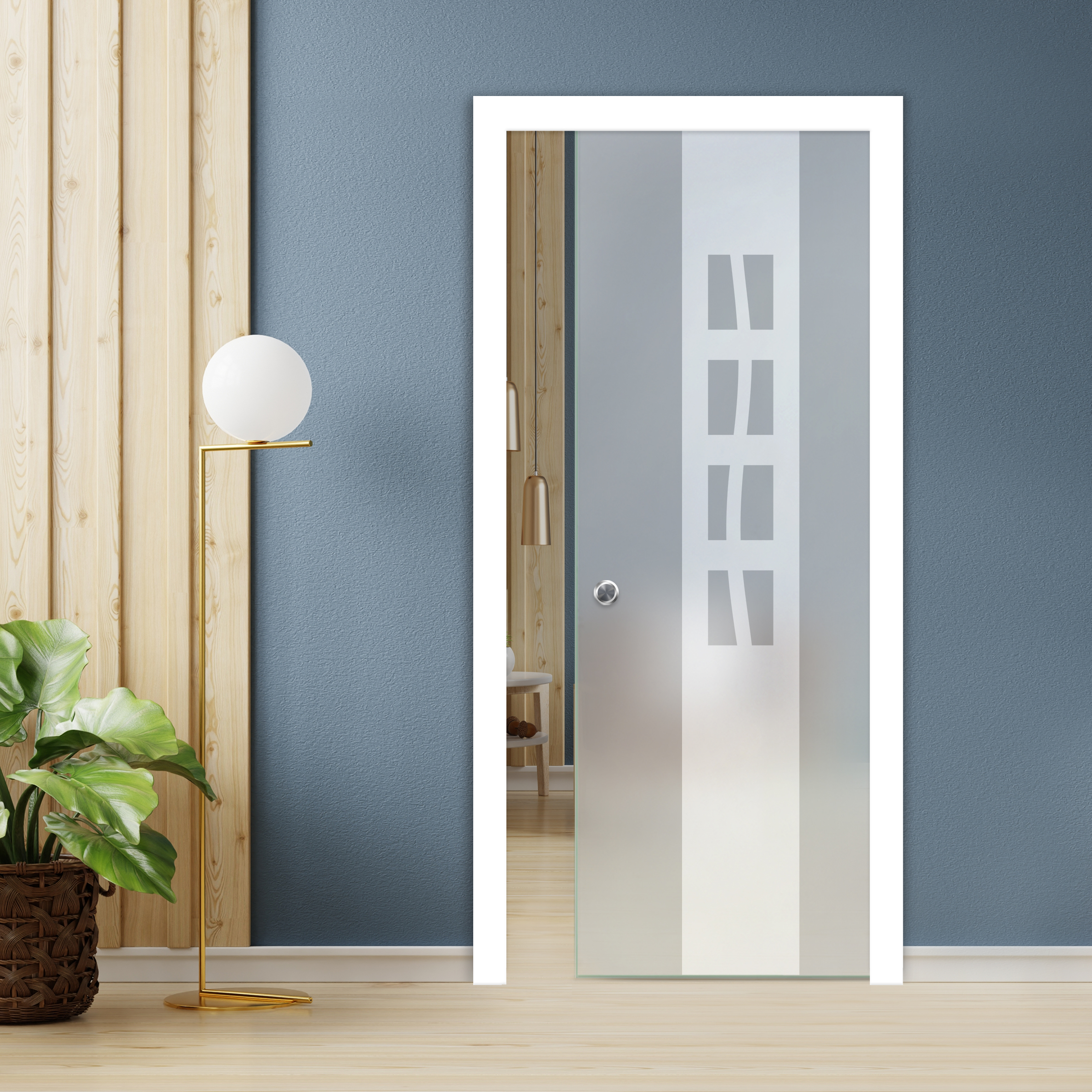 Pocket Glass Barn Door With Recessed Grip