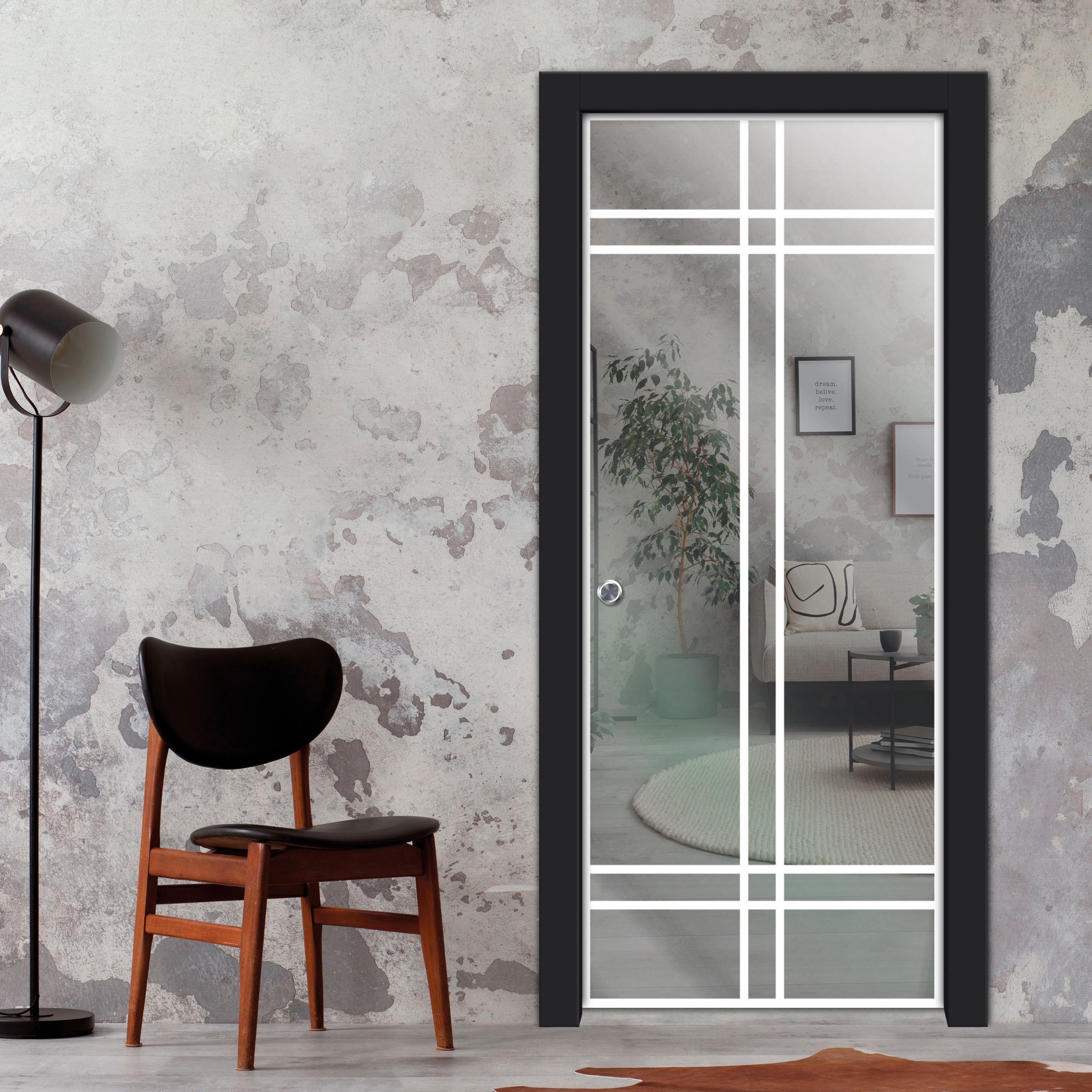 Frameless Glass Sliding Pocket Door Industrial Style PSGDIS-4253
