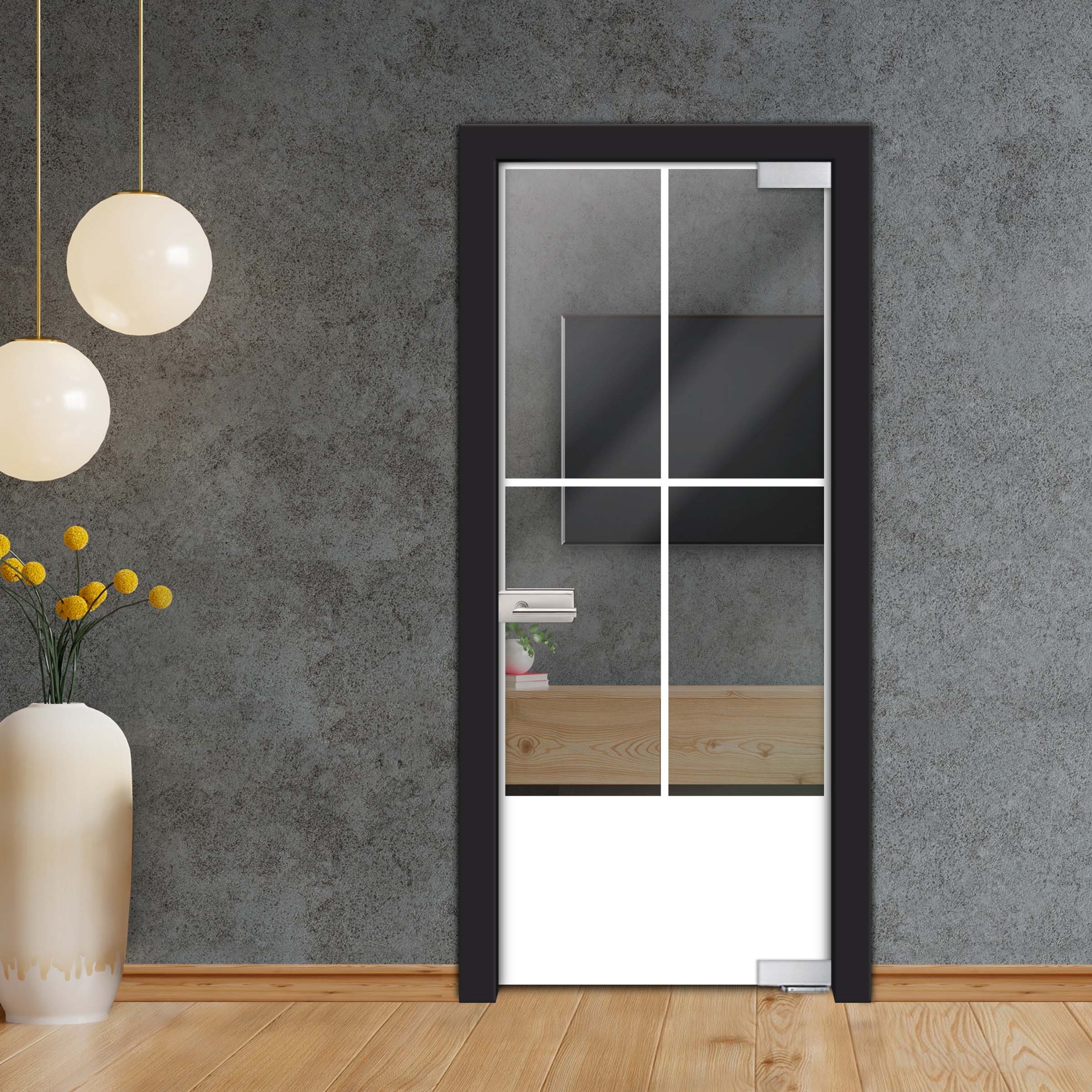 Frameless Industrial Pivot Glass Door (Black Hardware Complete Kit) PGLF-4124