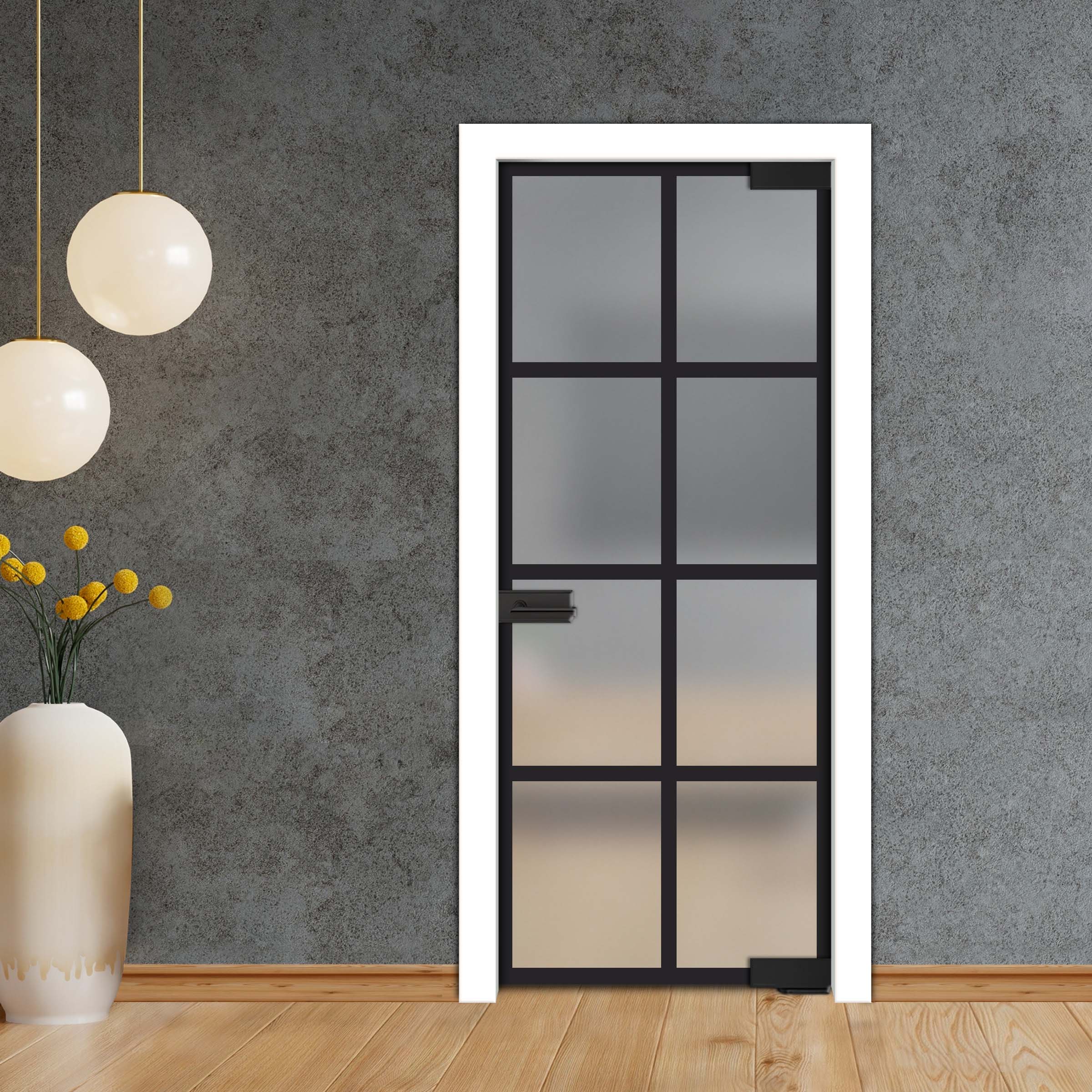 Frameless Industrial Pivot Glass Door (Black Hardware Complete Kit) PGLF-5397