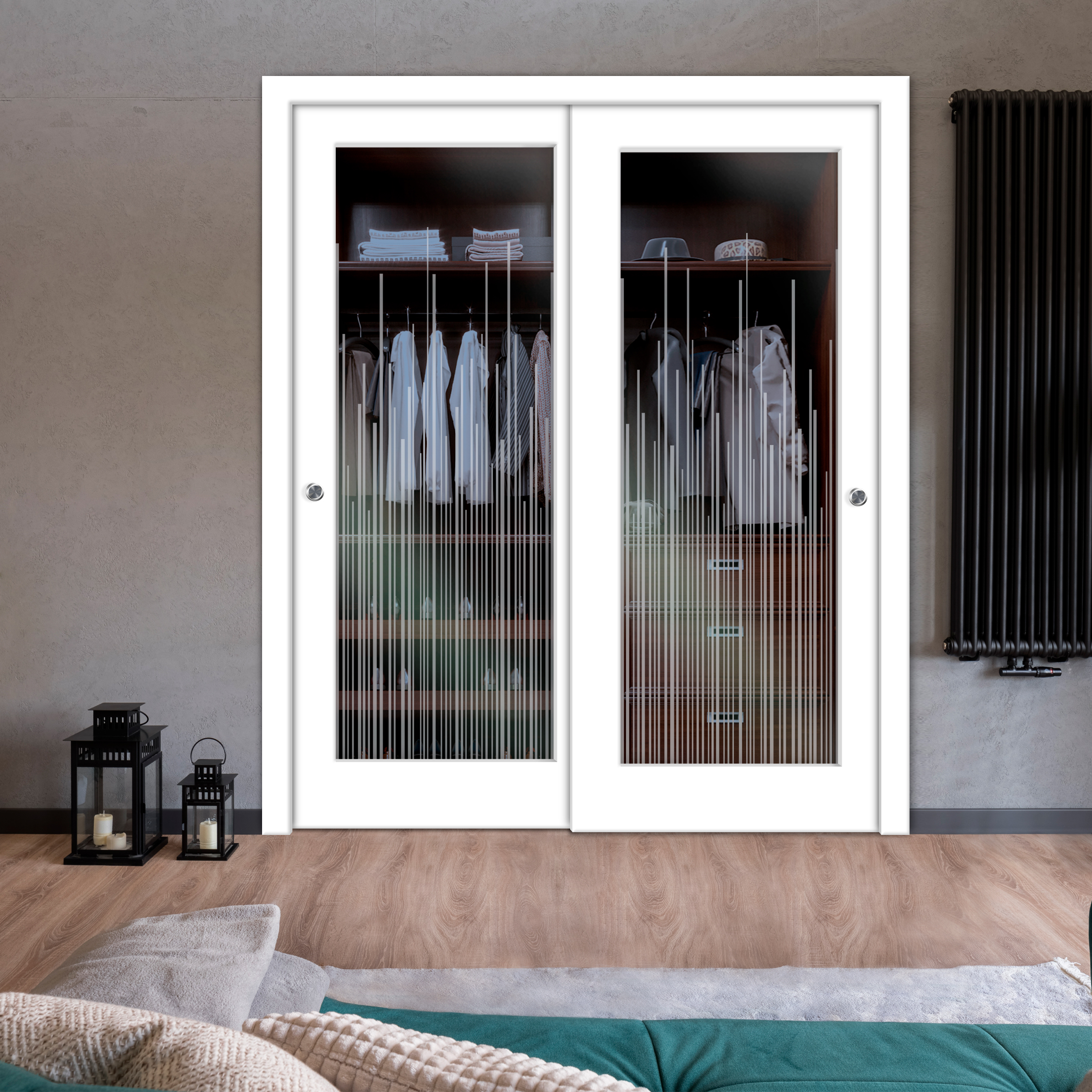 2 Leaf Premium Line Bypass Sliding Closet Door with Hardware & Frosted Design  (Non-private)