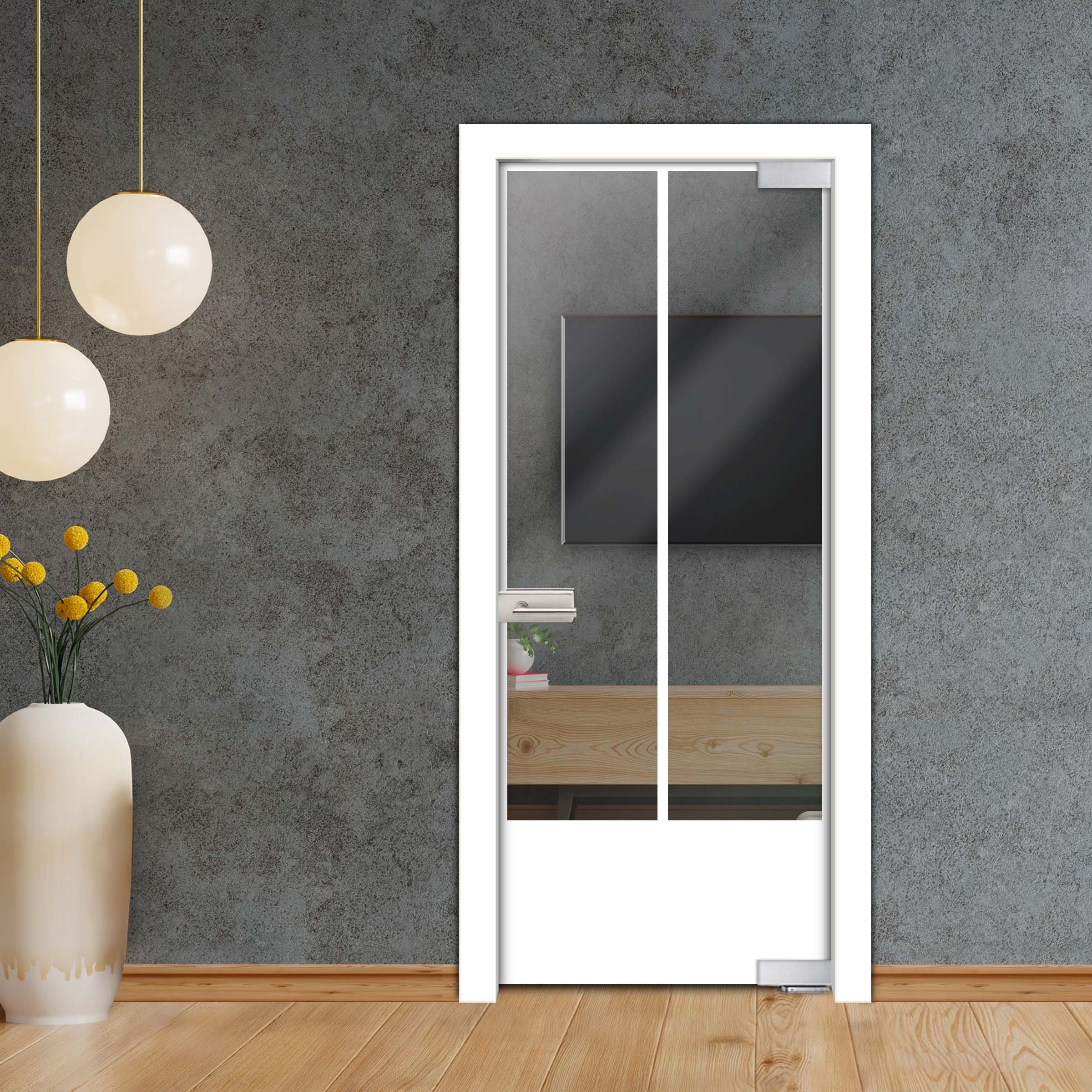Frameless Industrial Pivot Glass Door (Black Hardware Complete Kit) PGLF-5414