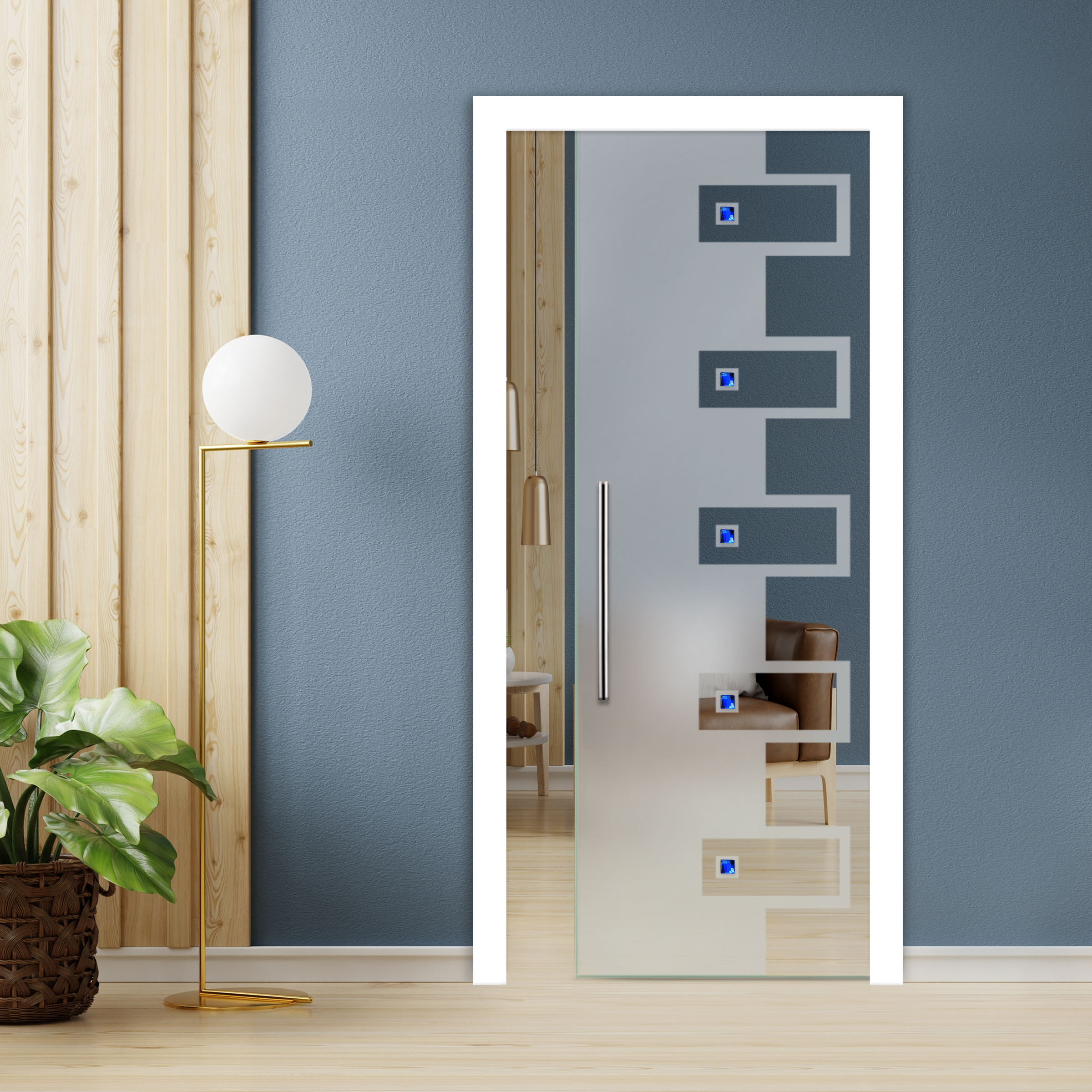 Pocket Glass Barn Door (Model PSGD-0121 Semi Private  & Faceted Stone)