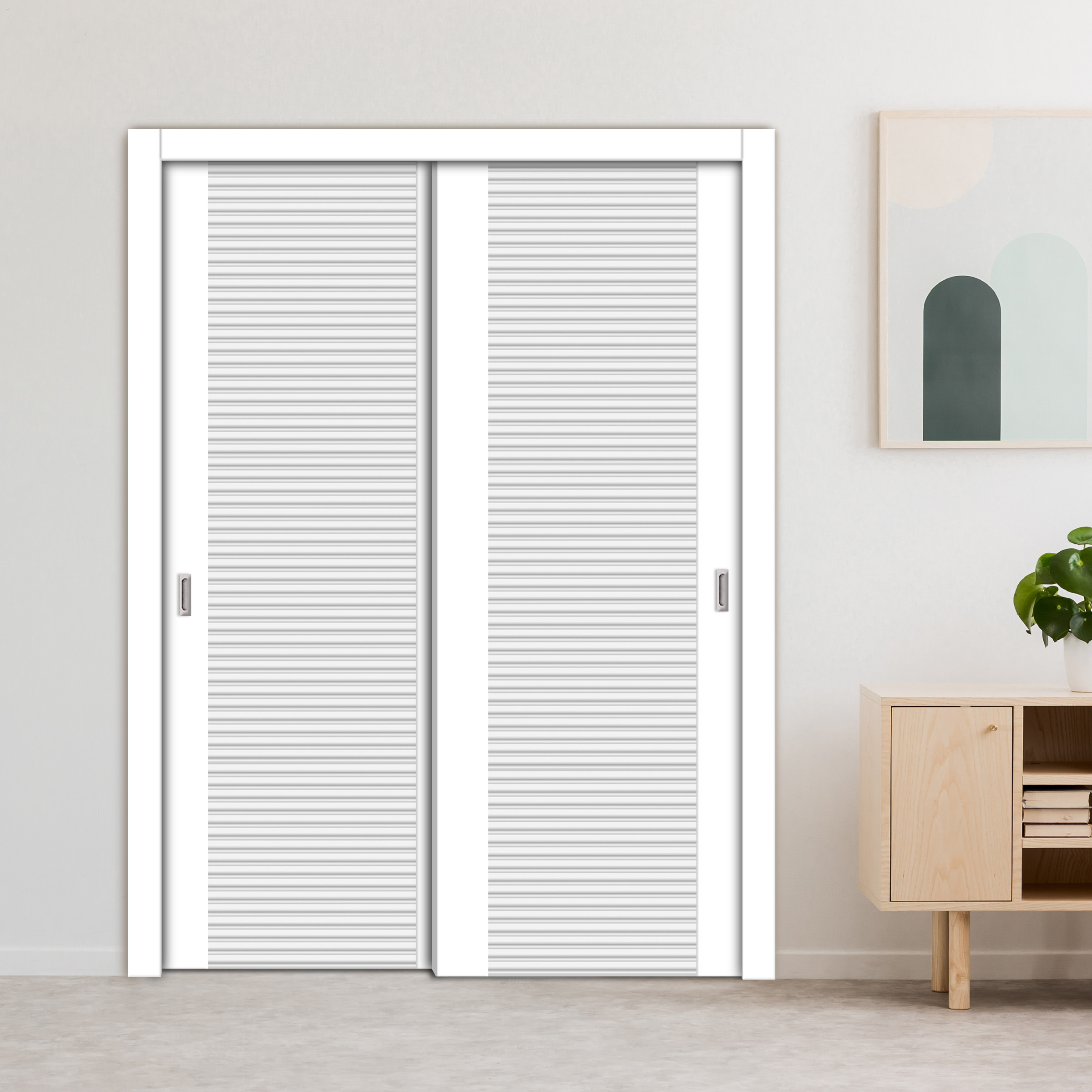 2 Leaf Flush Sliding Wooden Bypass Closet Door HSSB-4087