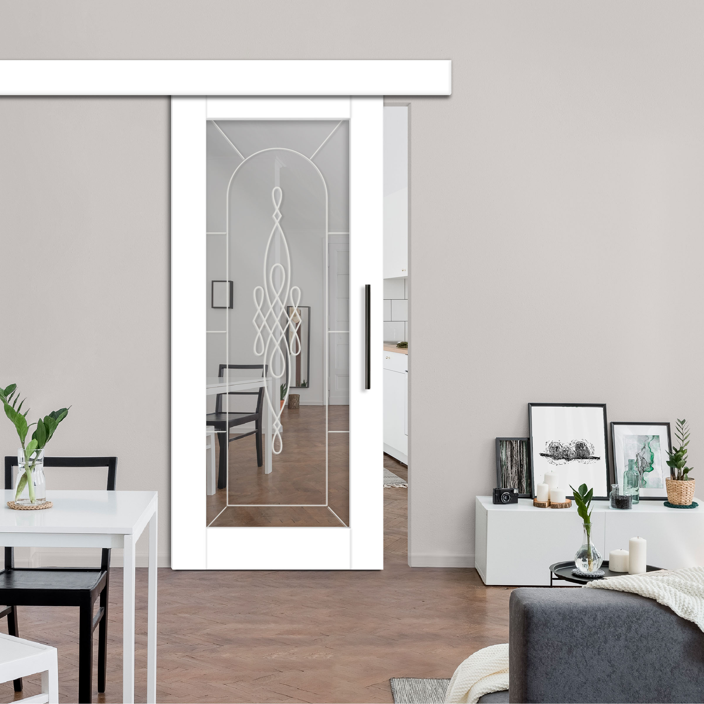 MDF-Mirror-Barn-Door With Design: 5