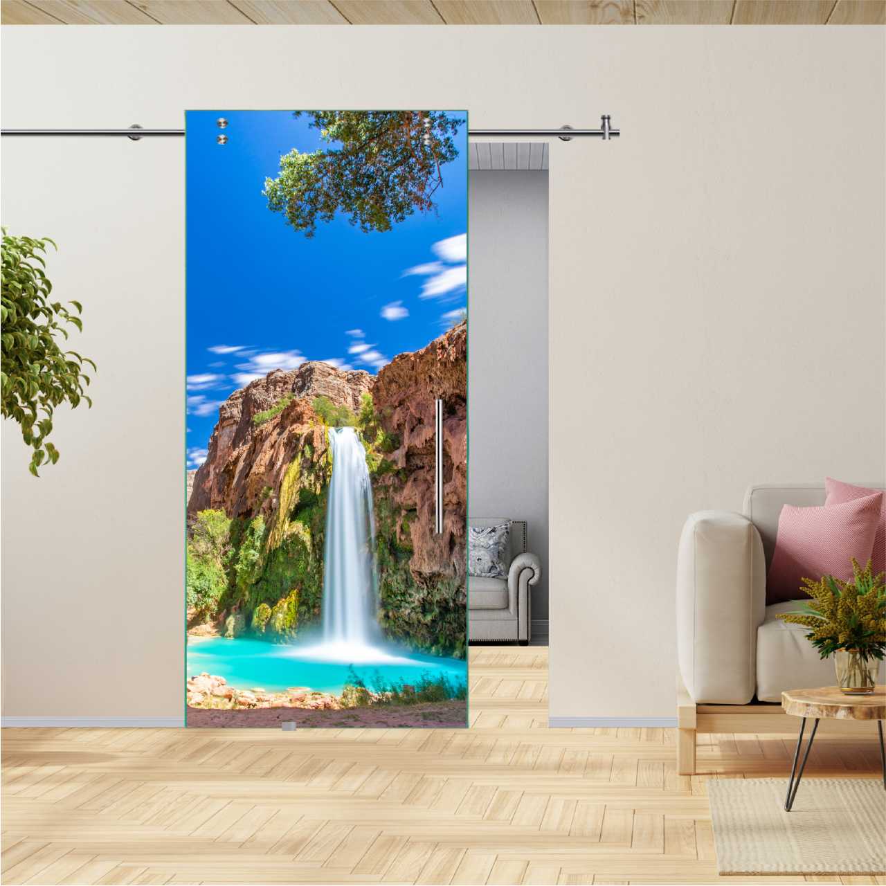 Digital Printing Sliding Barn Glass Door (Havasupai Waterfalls) V2000  DPSGD-6179