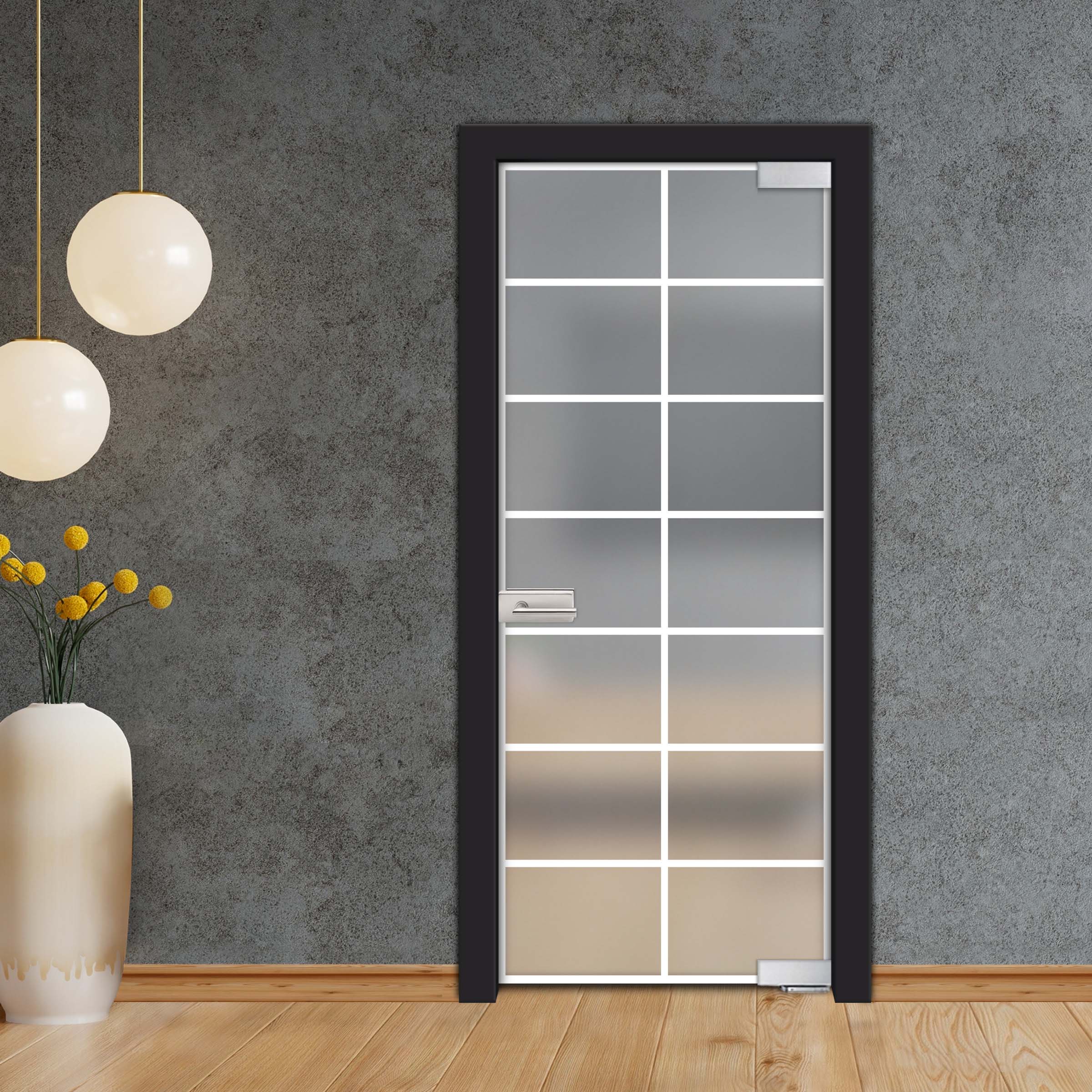 Frameless Industrial Pivot Glass Door (Black Hardware Complete Kit) PGLF-4135