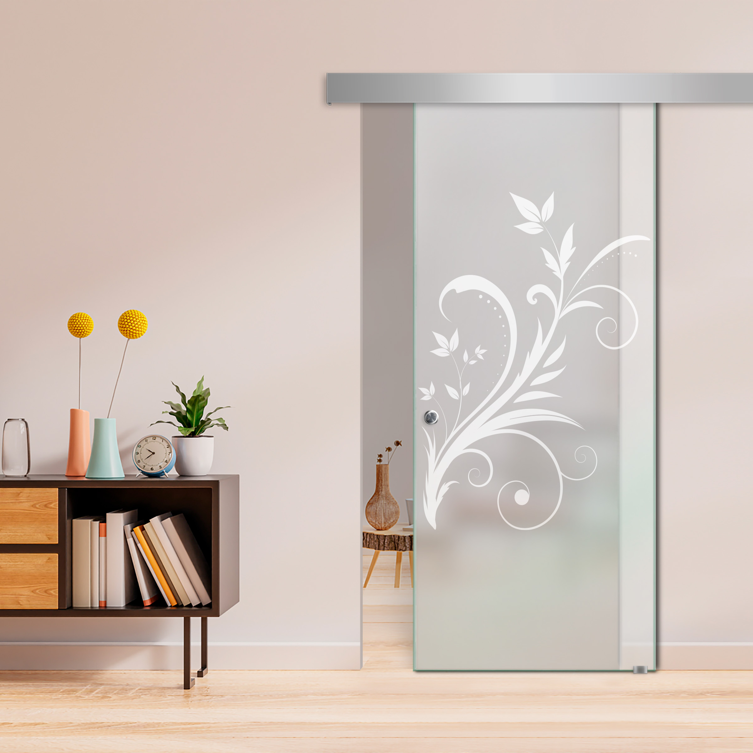 Sliding Glass Barn Door ALU100 (Full Private) Recessed Grip