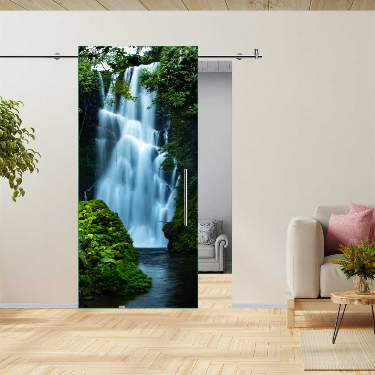Digital Printing Sliding Barn Glass Door (Asisen waterfall in Bali) V2000 DPSGD-6185