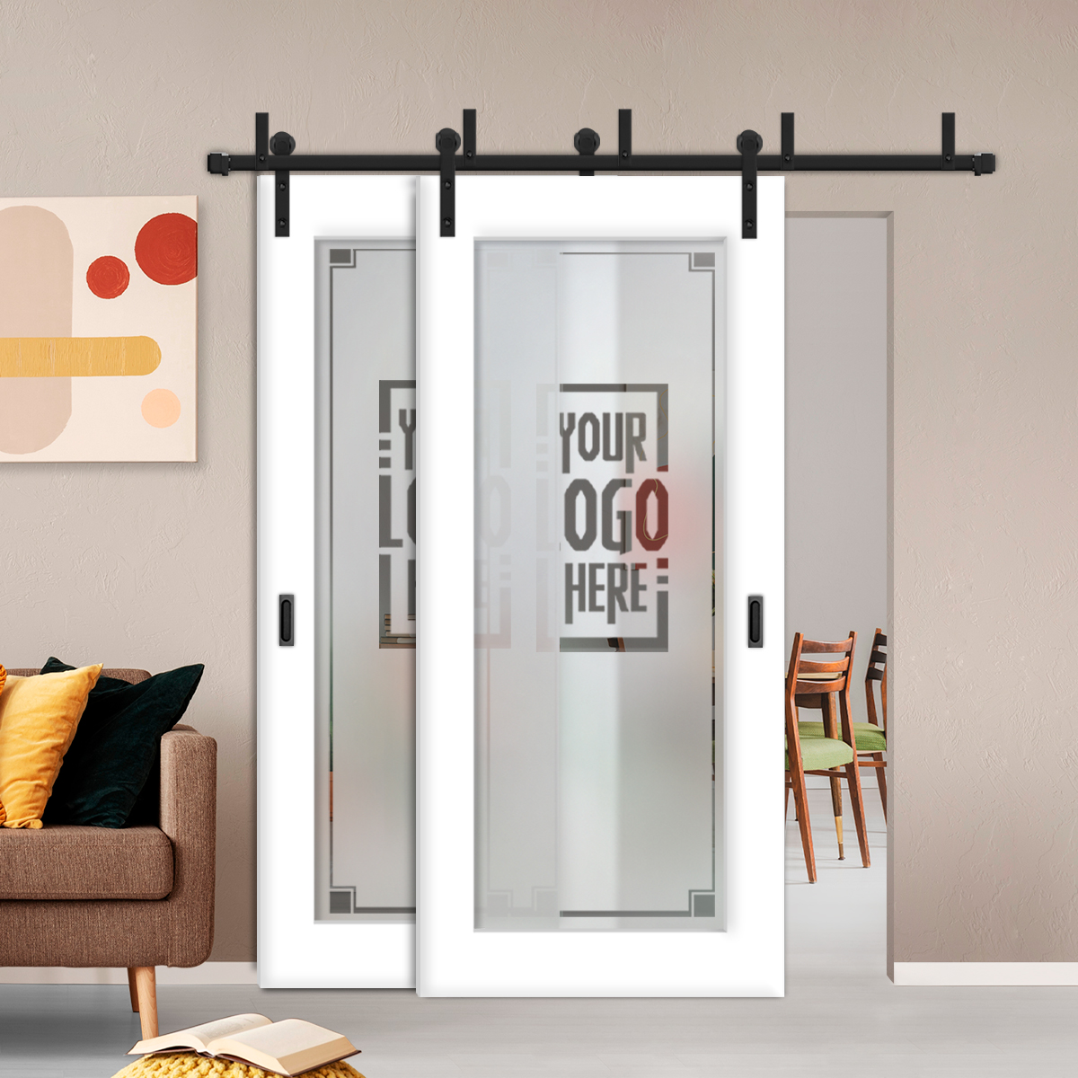 2 Leaf Sliding Barn Bypass Doors Customized (With Your Logo) Semi private