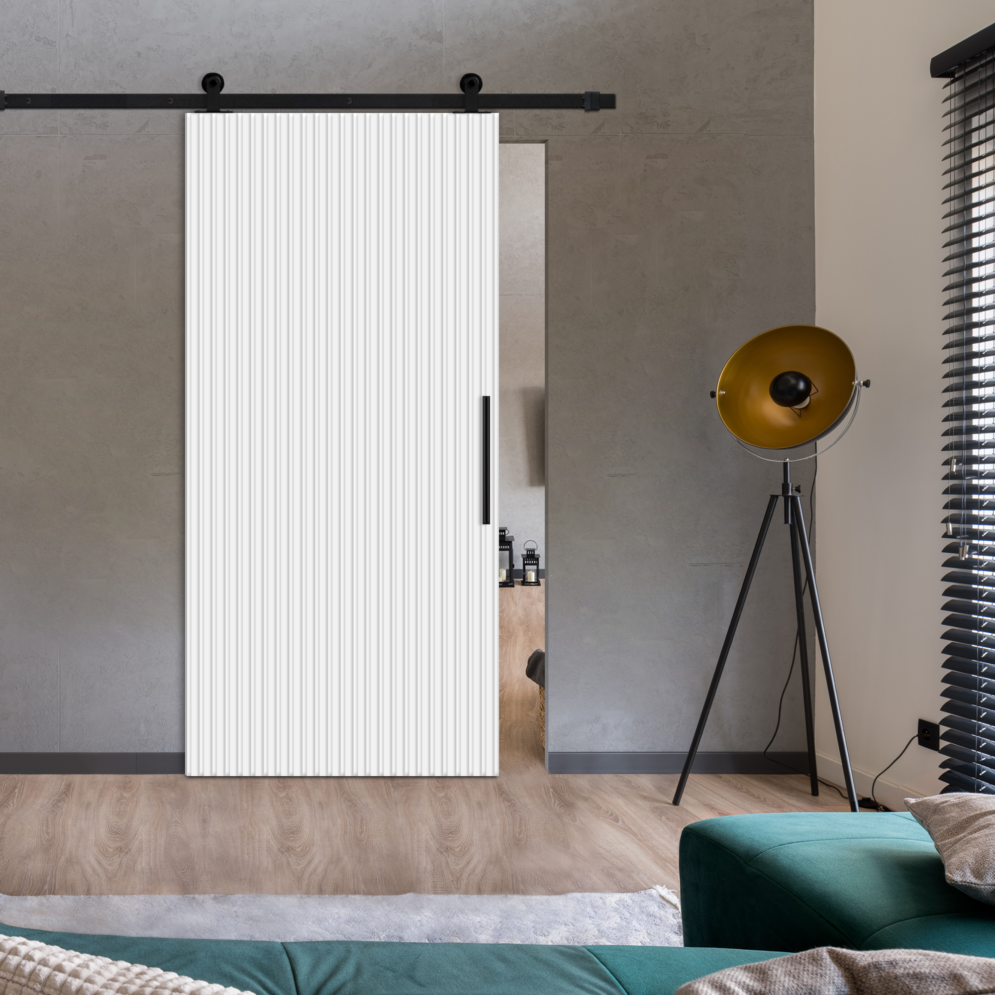 Fluted Wooden Sliding Barn Door (Carbon steel hardware)