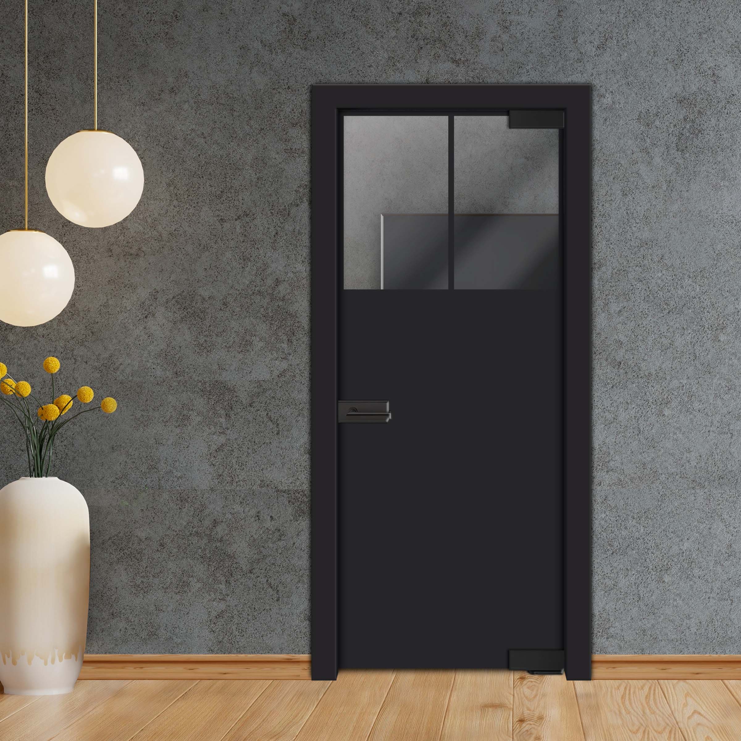 Frameless Industrial Pivot Glass Door (Black Hardware Complete Kit) PGLF-4143