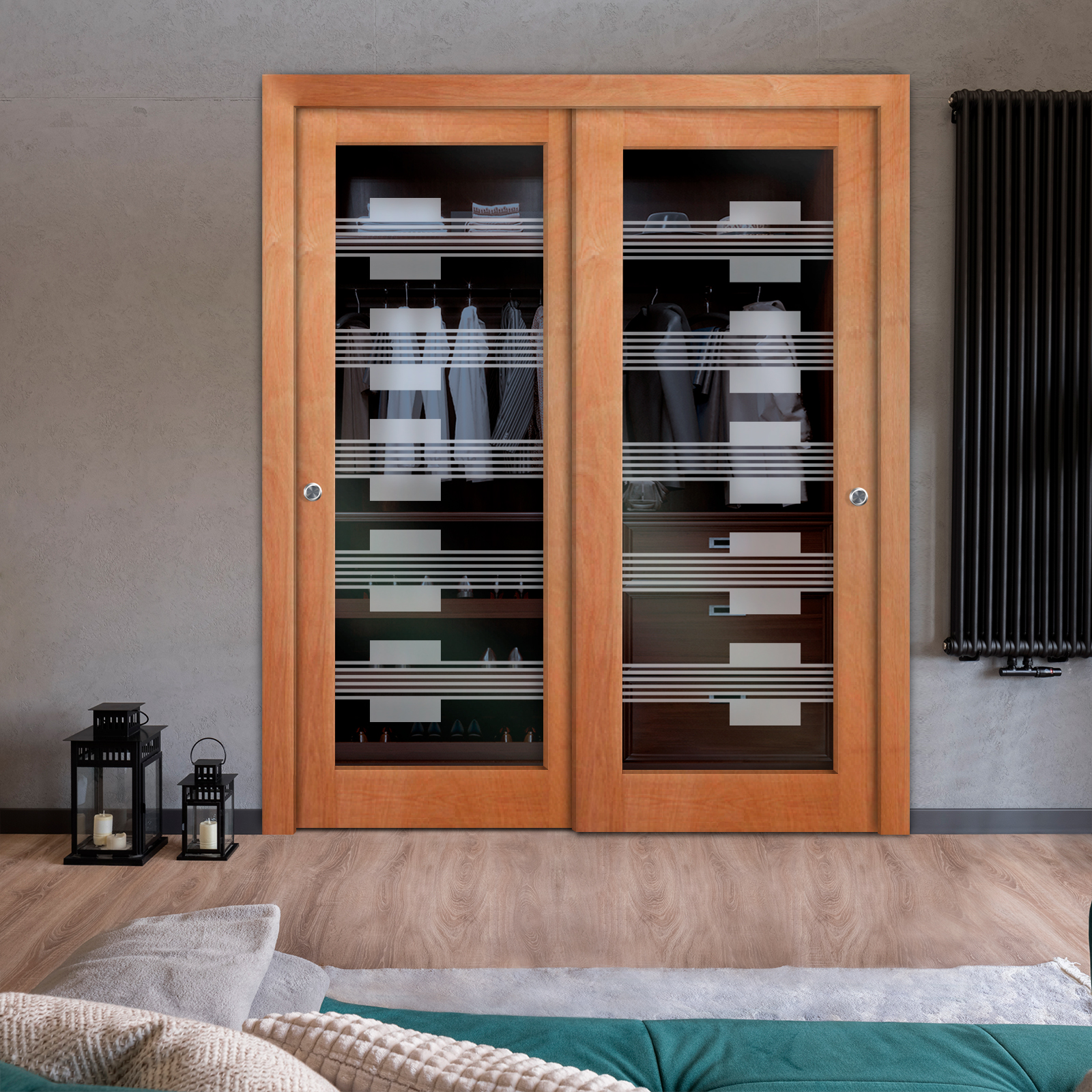 2 Leaf Premium Line Bypass Sliding Closet Door with Hardware & Frosted Design  (Non-private)