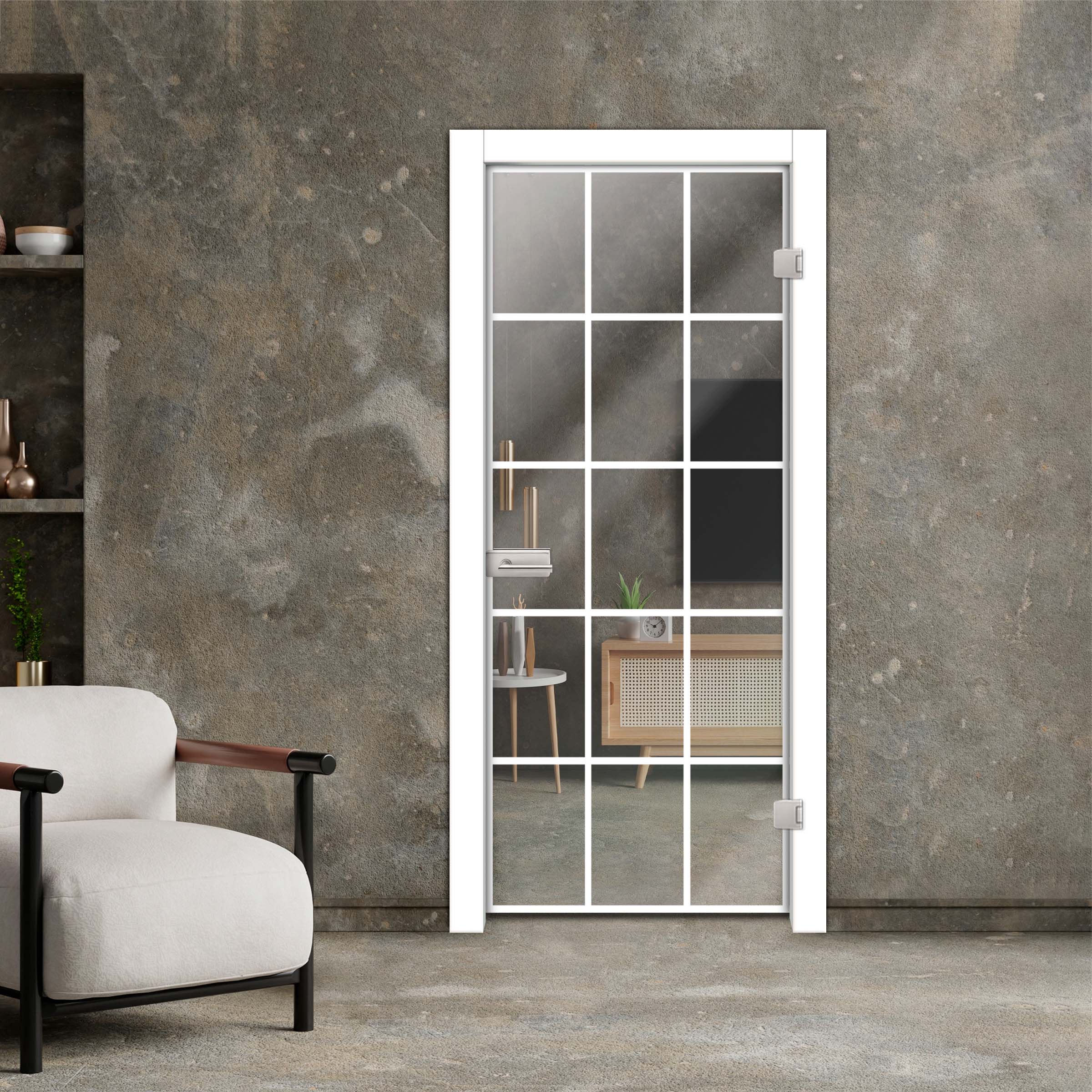 Industrial Hinged Glass Door + Black Hinges Studio & Oval Office Lock  (Non-Private)
