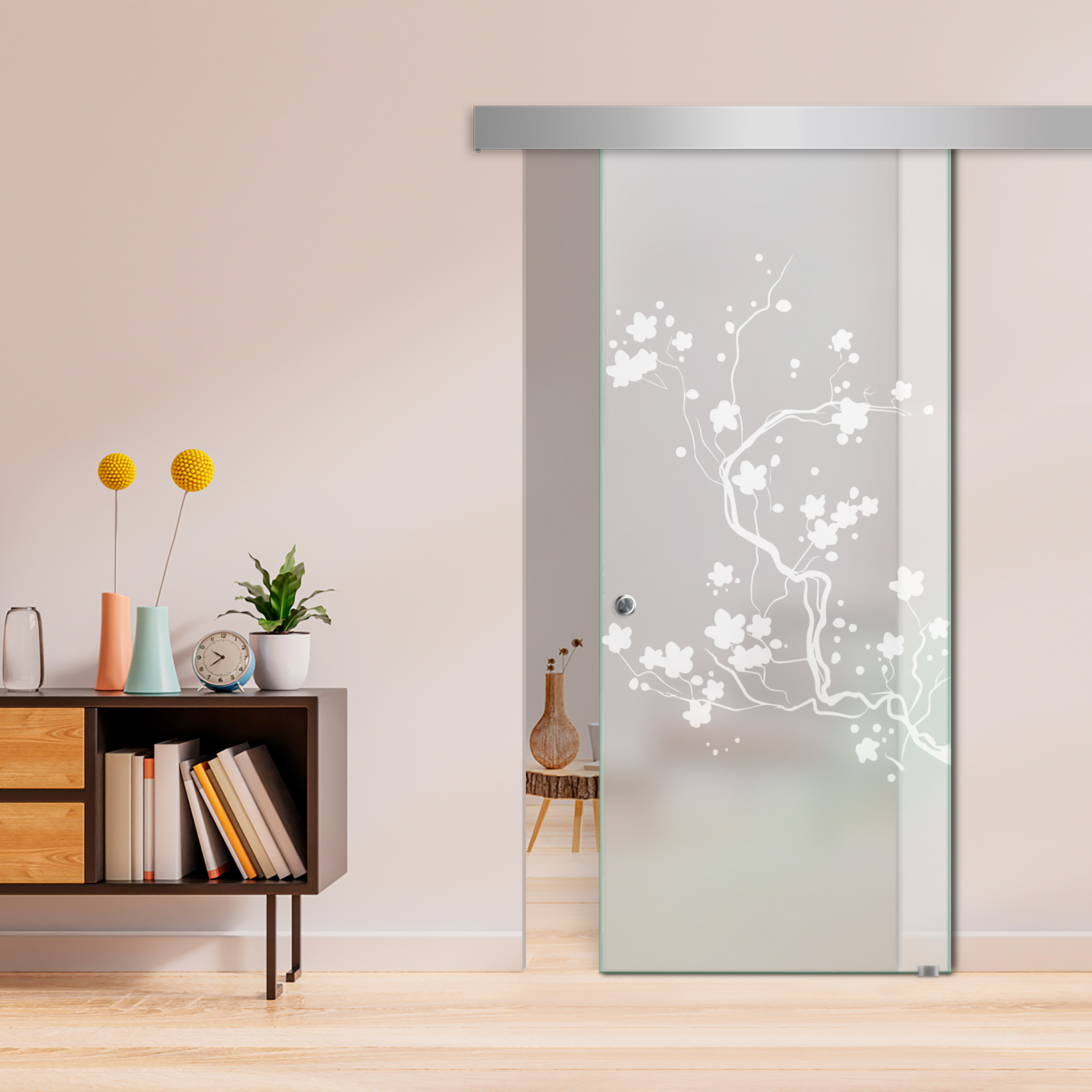 Sliding Glass Barn Door ALU100 (Full Private) Recessed Grip