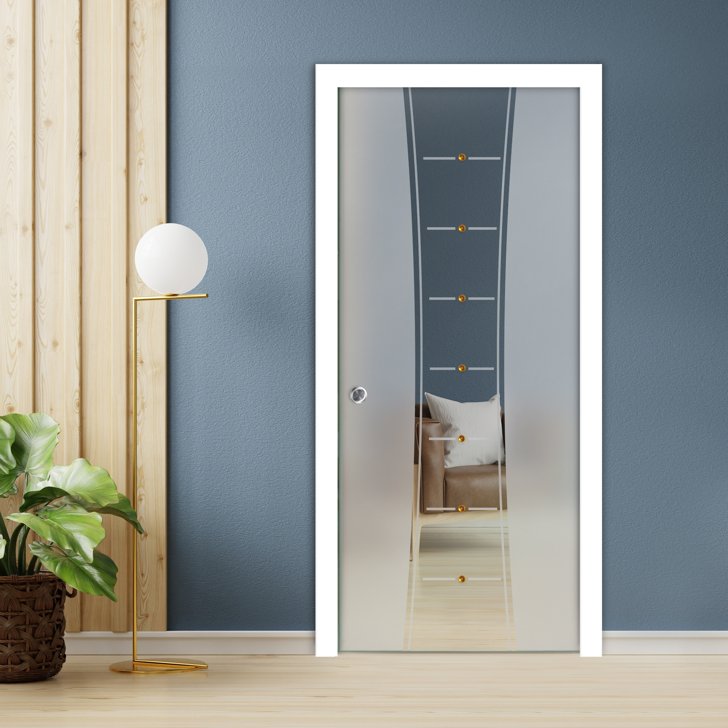 Pocket Sliding Glass Door with Frosted Design + Gemstones (Semi-private)