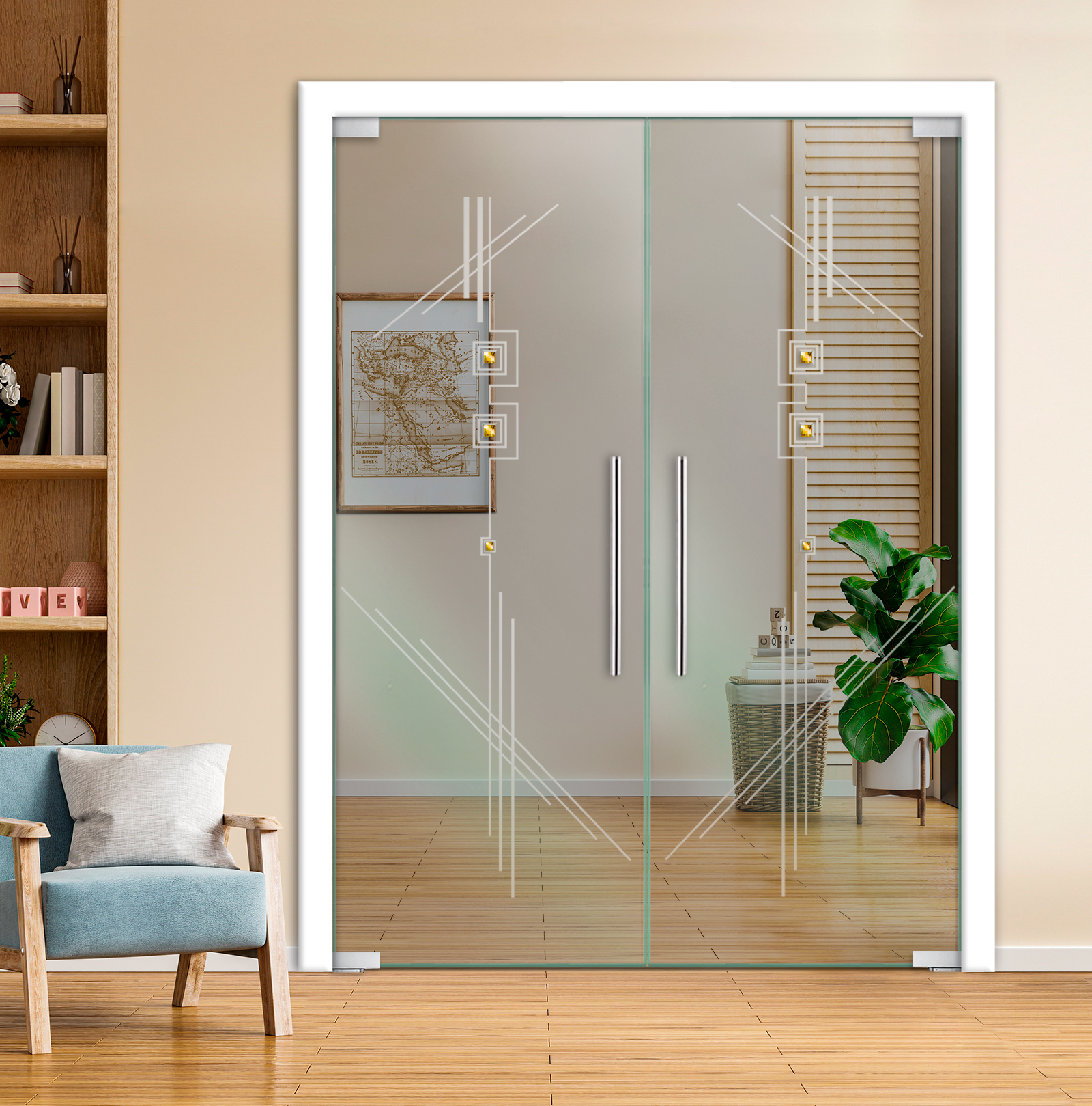 Double Pivot Glass Door With Self Closing Pivot Hinges  (Non-Private  / T-Handle)
