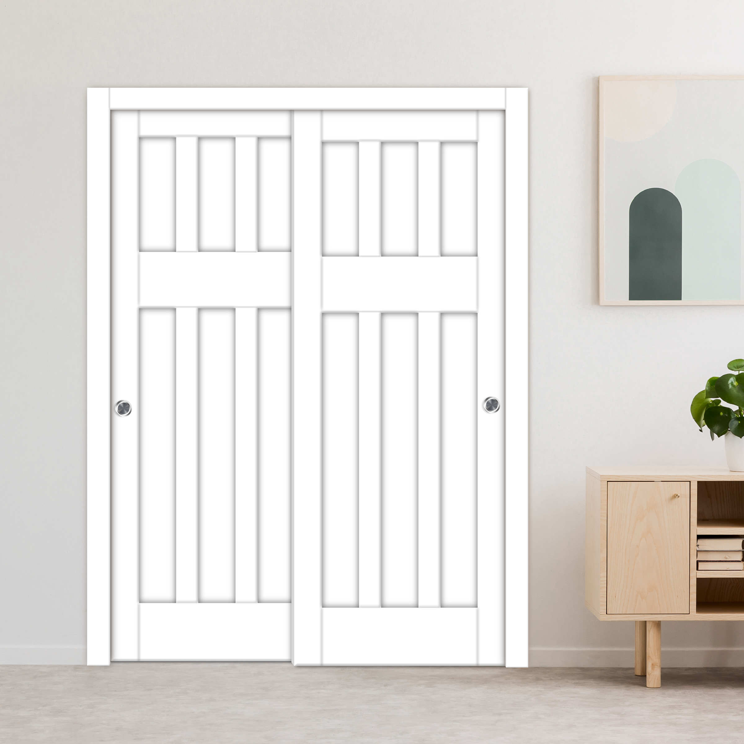 Handcrafted Bypass Sliding Closet Door 6 Panel (Painted White)