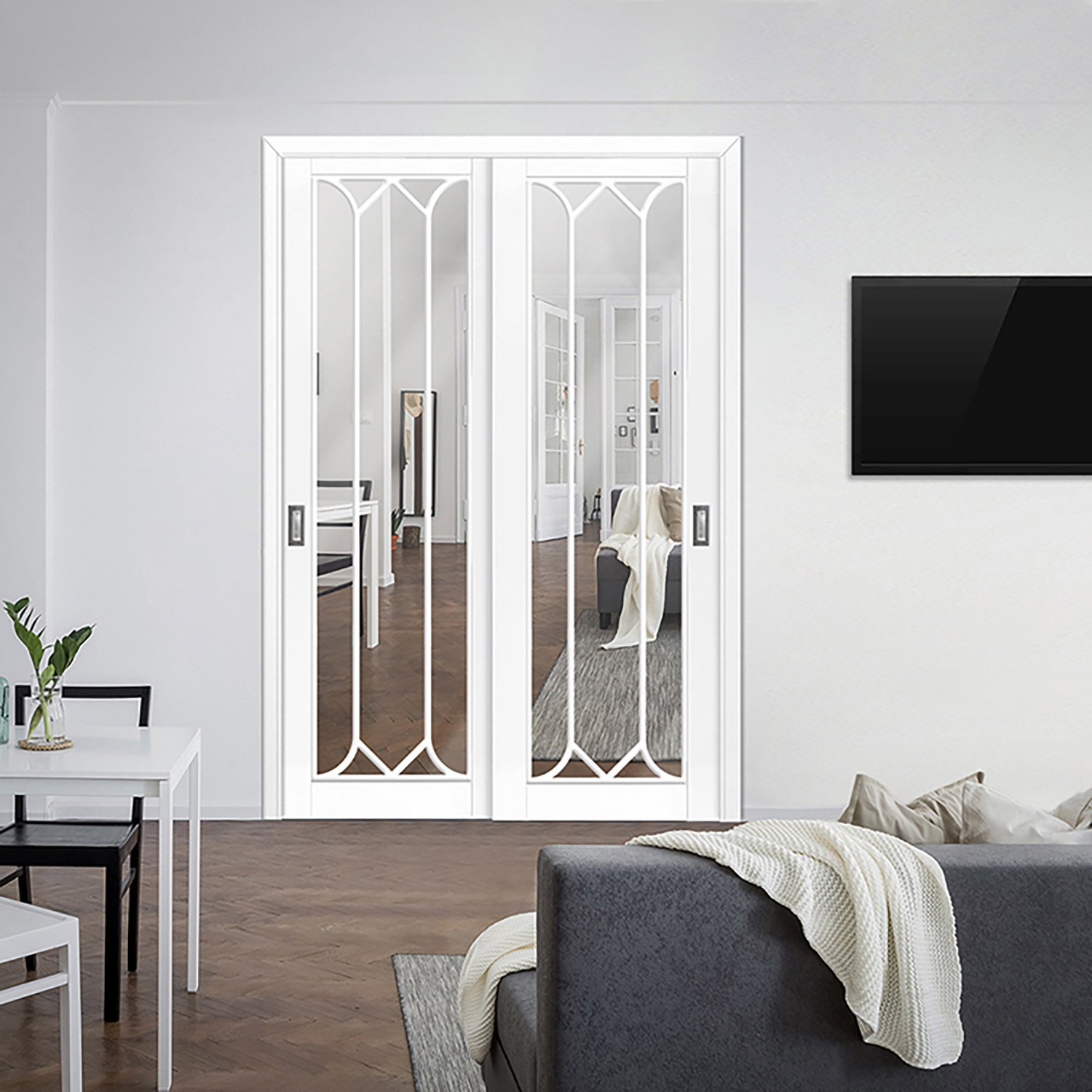 Mirror Closet Doors With Decorative Overlay Panels