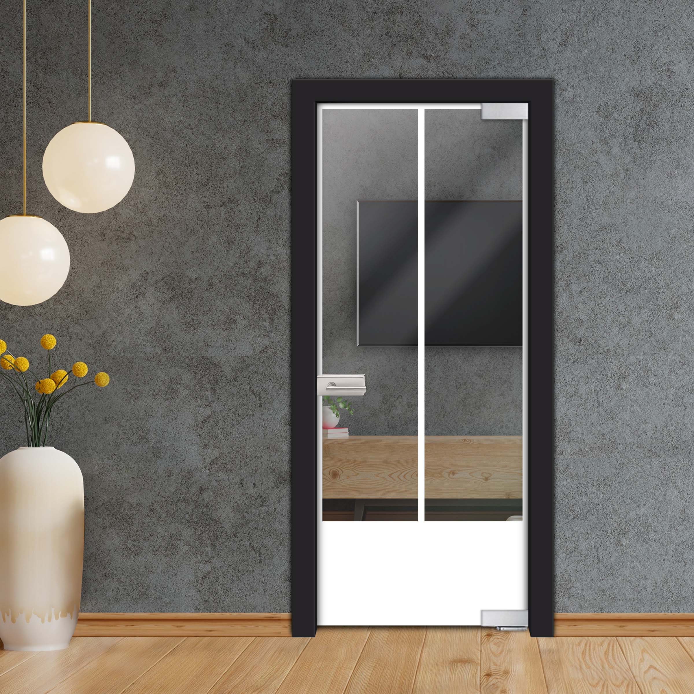 Frameless Industrial Pivot Glass Door (Black Hardware Complete Kit) PGLF-5414