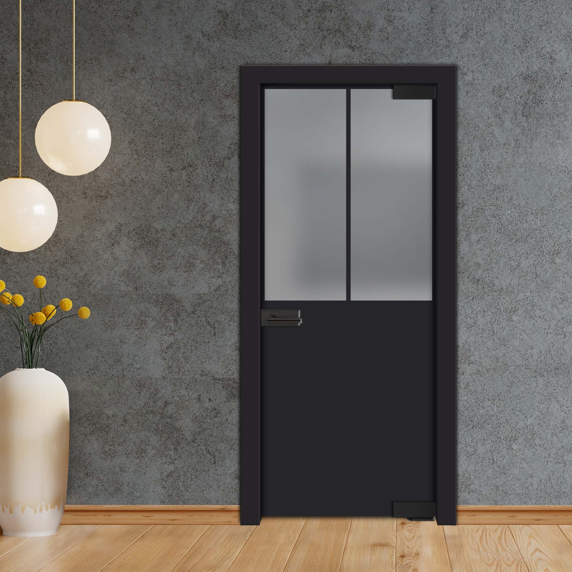 Frameless Industrial Pivot Glass Door (Black Hardware Complete Kit) PGLF-4142