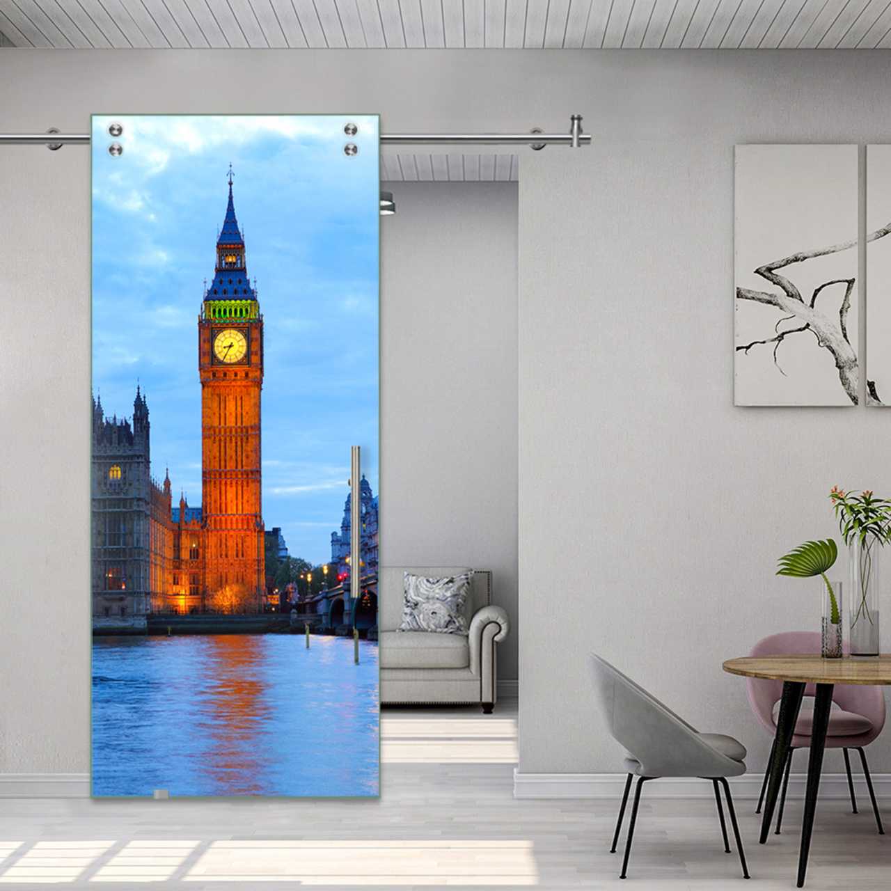 Digital Printing Sliding Barn Glass Door (London- Big Ben) V2000 DPSGD-5520