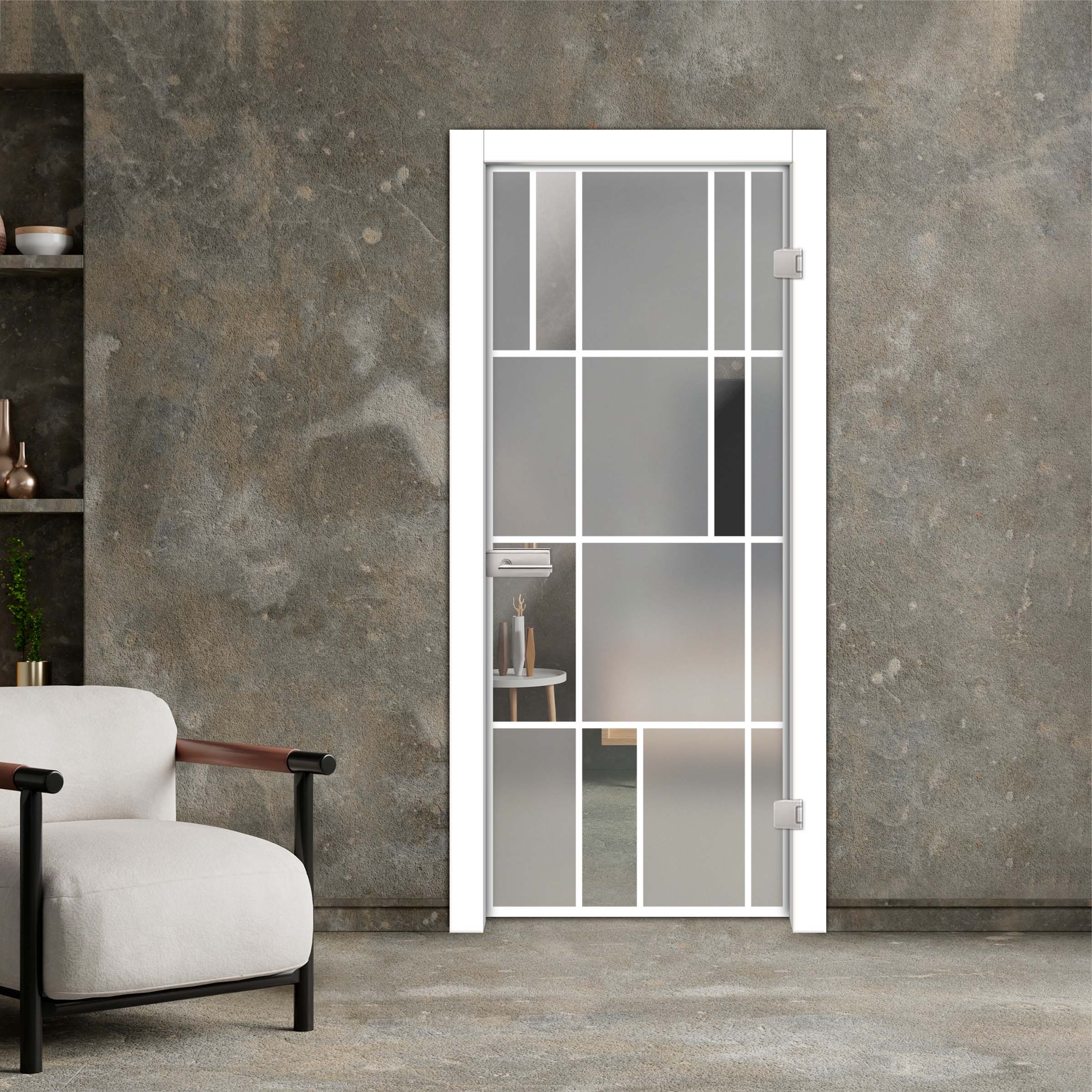industrial Hinged Glass Door + Black Hinges Studio & Oval Office Lock (Full-Private)